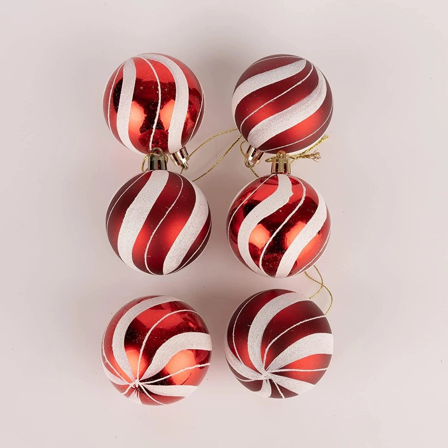 12XChristmas Baubles Tree Ornament Red White Strips Ball Xmas Hanging Decor 50mm