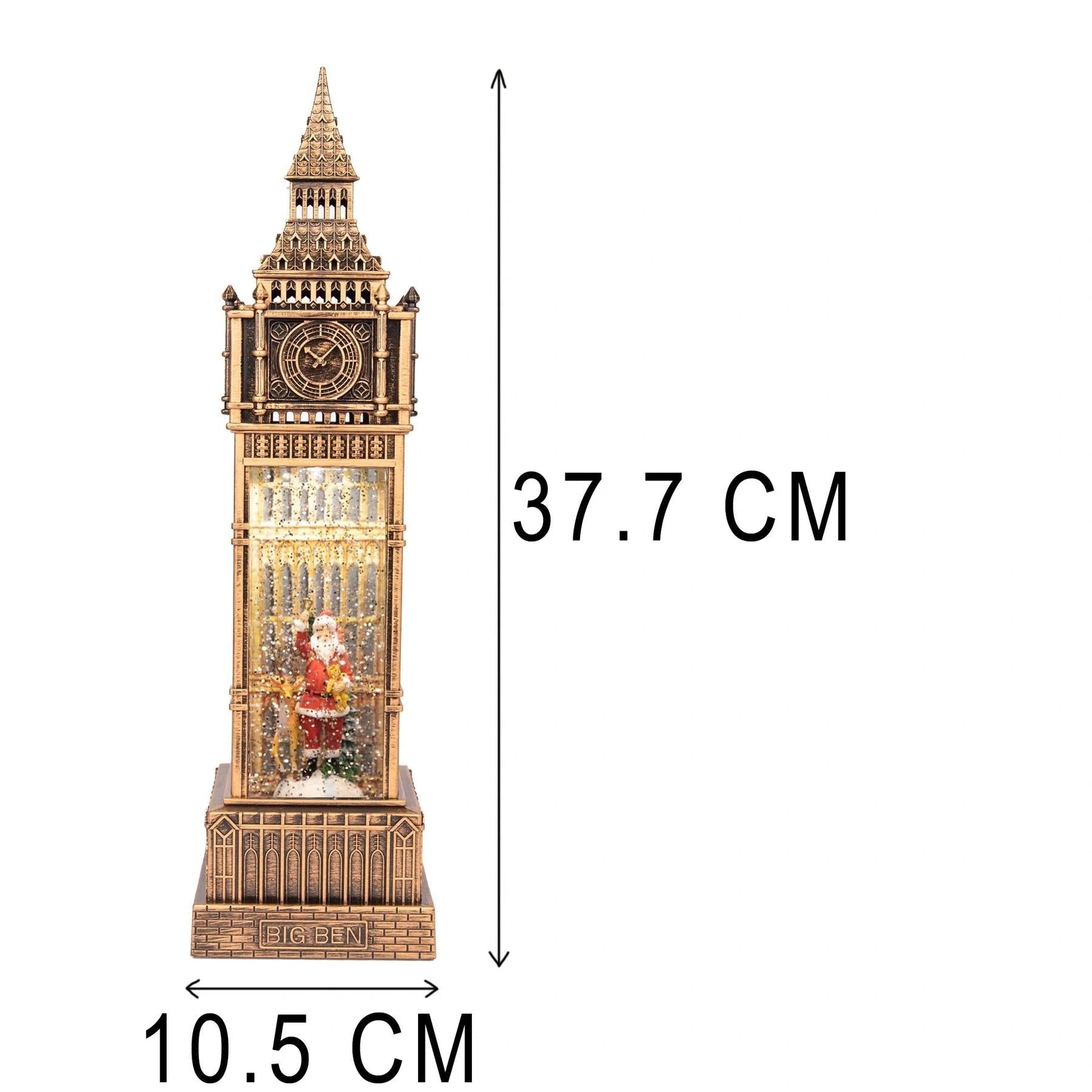 LED Santa Scene Big Ben Tower Snow Globe Musical Water Spinner Tabletop Decor