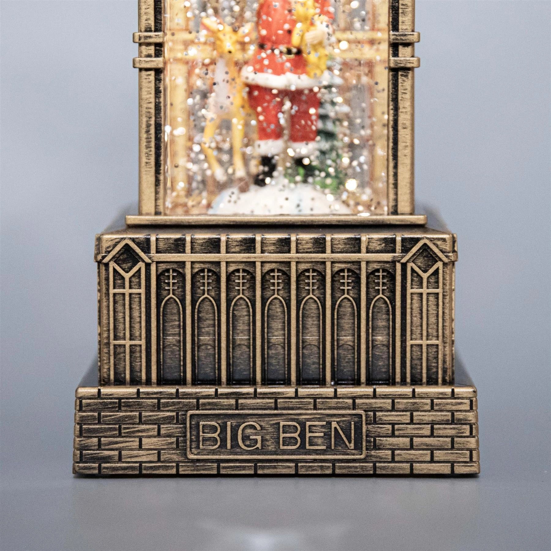 Big Ben Clock Tower Christmas Musical Snow Globe Lantern Santa Scene- 10*10*38Cm