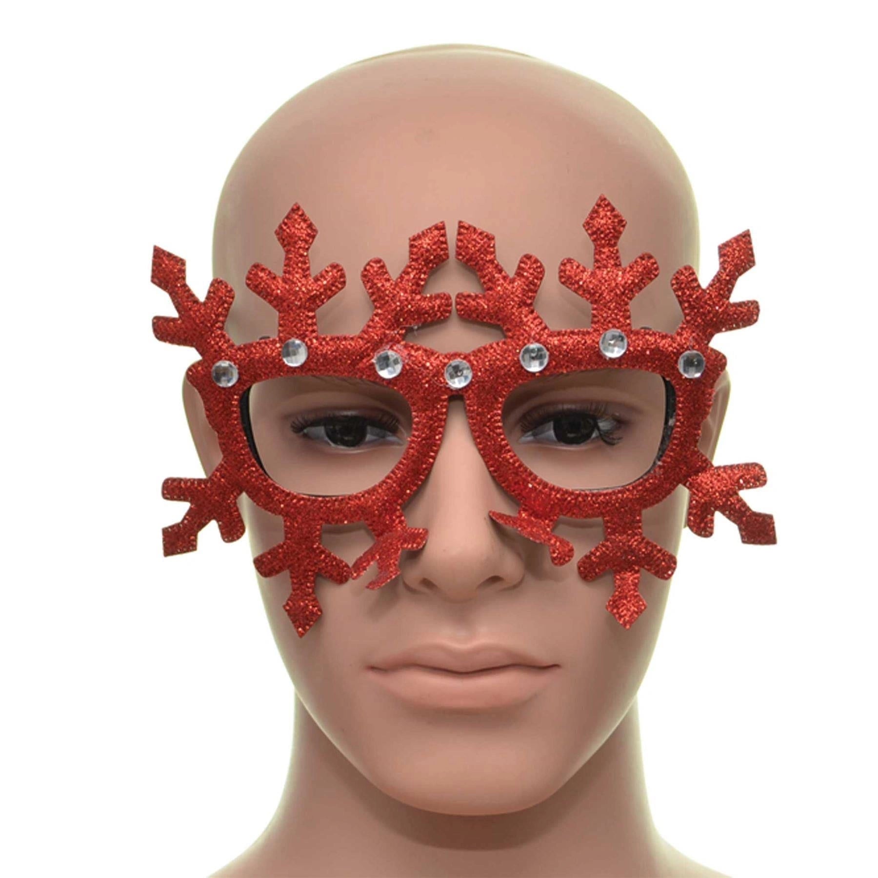 Red Gitter Snowflake Christmas Glasses Specs Frame Fancy Dress Party Accessories