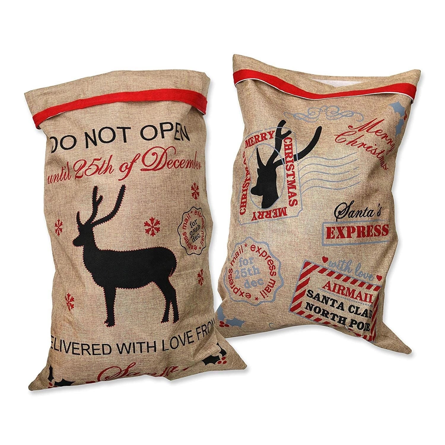 2 Santa Sack Christmas Father Hessian Stocking Large Xmas Gift Present Bags 70cm
