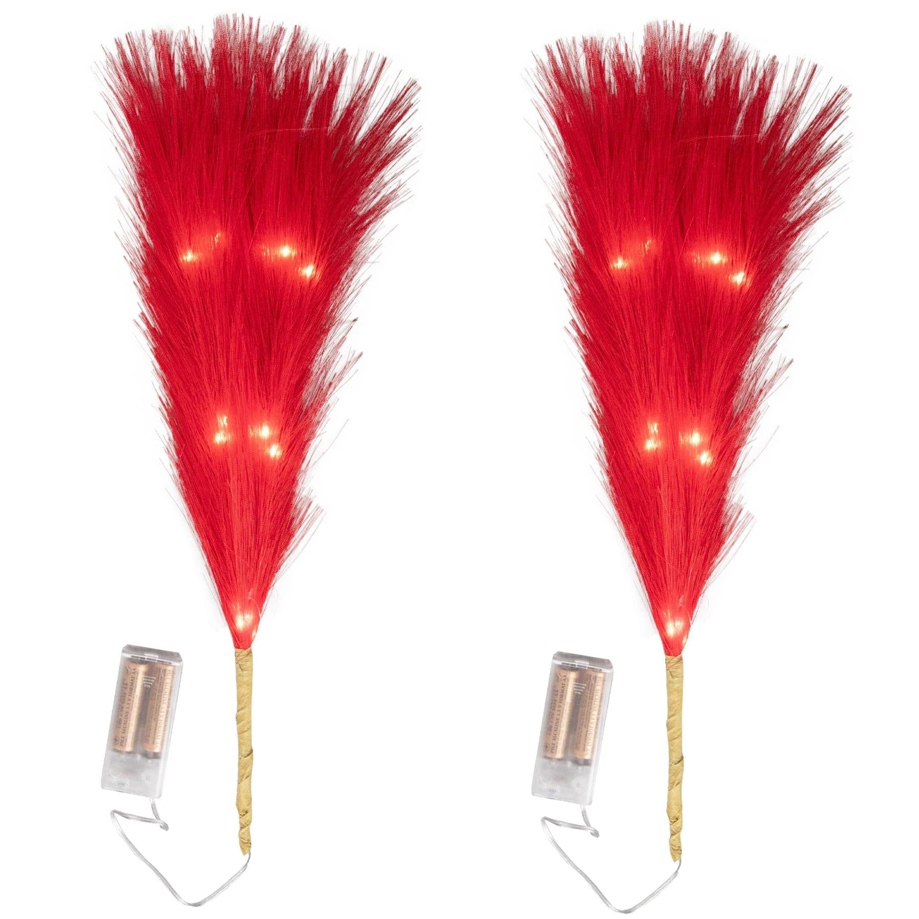 4PCS Pampas Grass Stems Feather Christmas Table Decor Pre-Lit LED B/O Red 45cm