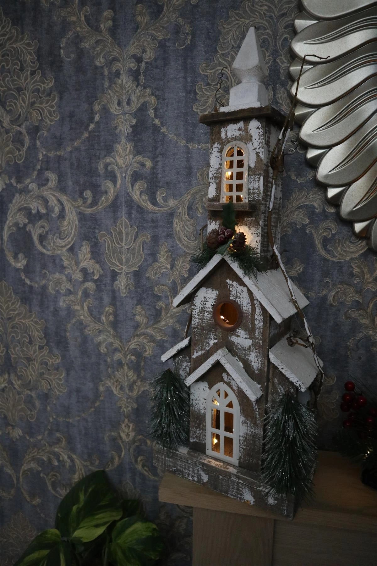 Wooden House Warm White Bulbs 23X12X66H Cm