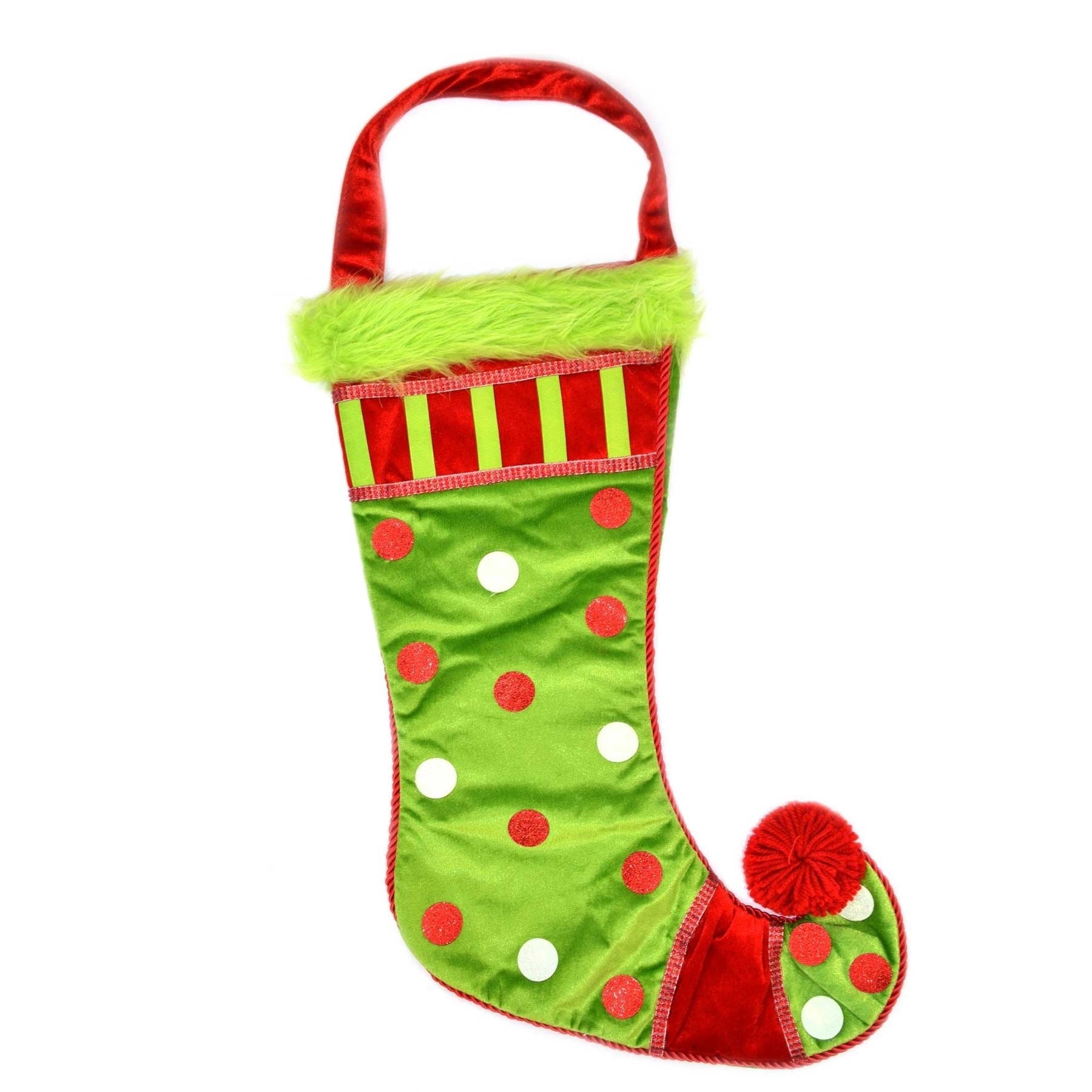 1 Christmas Elf Santa Stocking Sacks Sock With Handle Gifts Bags Xmas Present