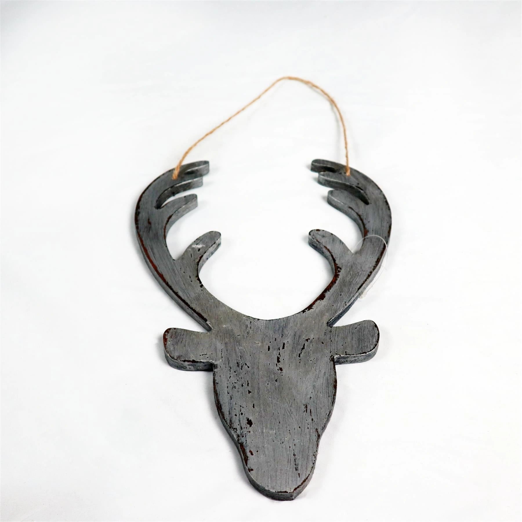 Christmas Hanging Wooden Silver Deer Wall Decoration Xmas Home Office Decorative