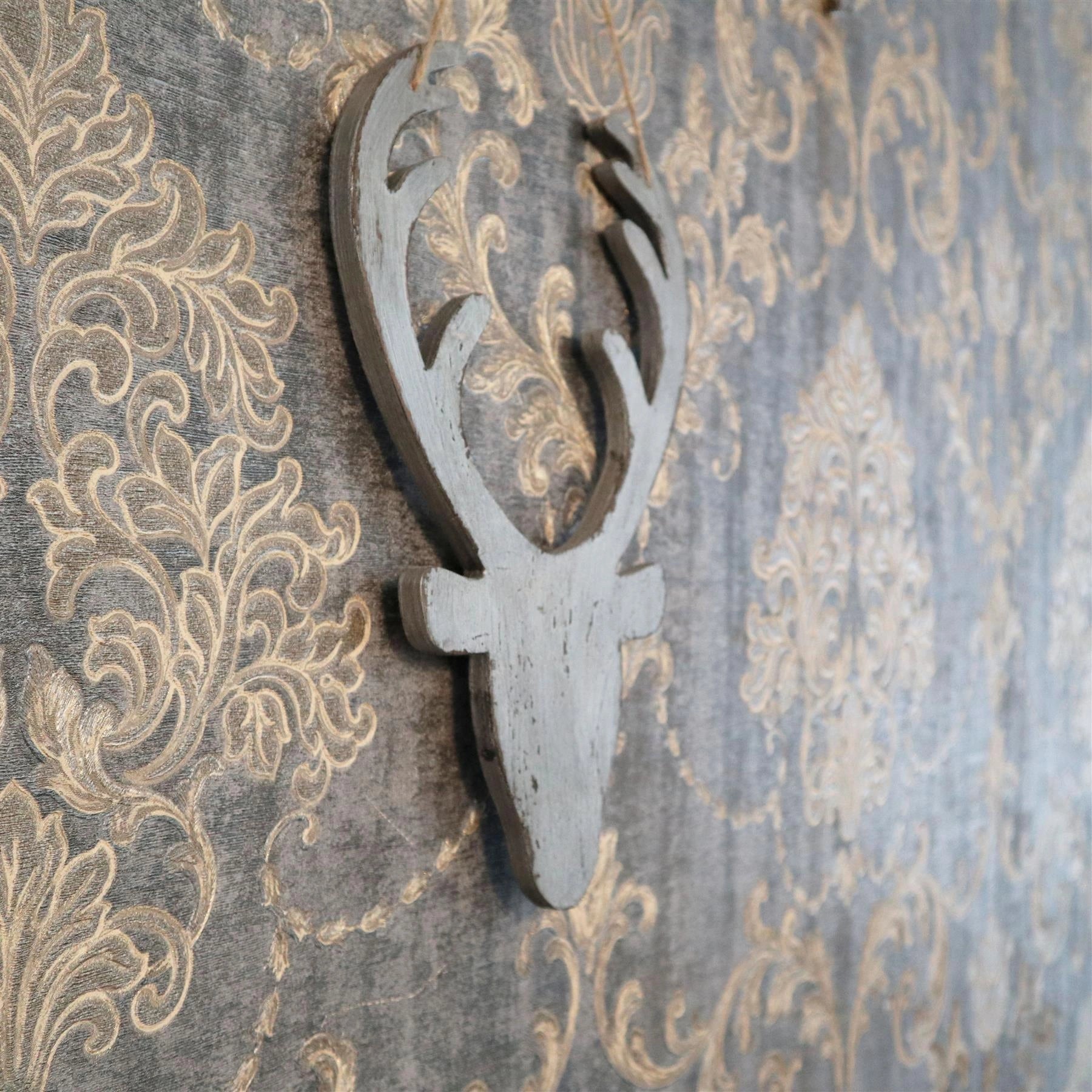 Christmas Hanging Wooden Silver Deer Wall Decoration Xmas Home Office Decorative