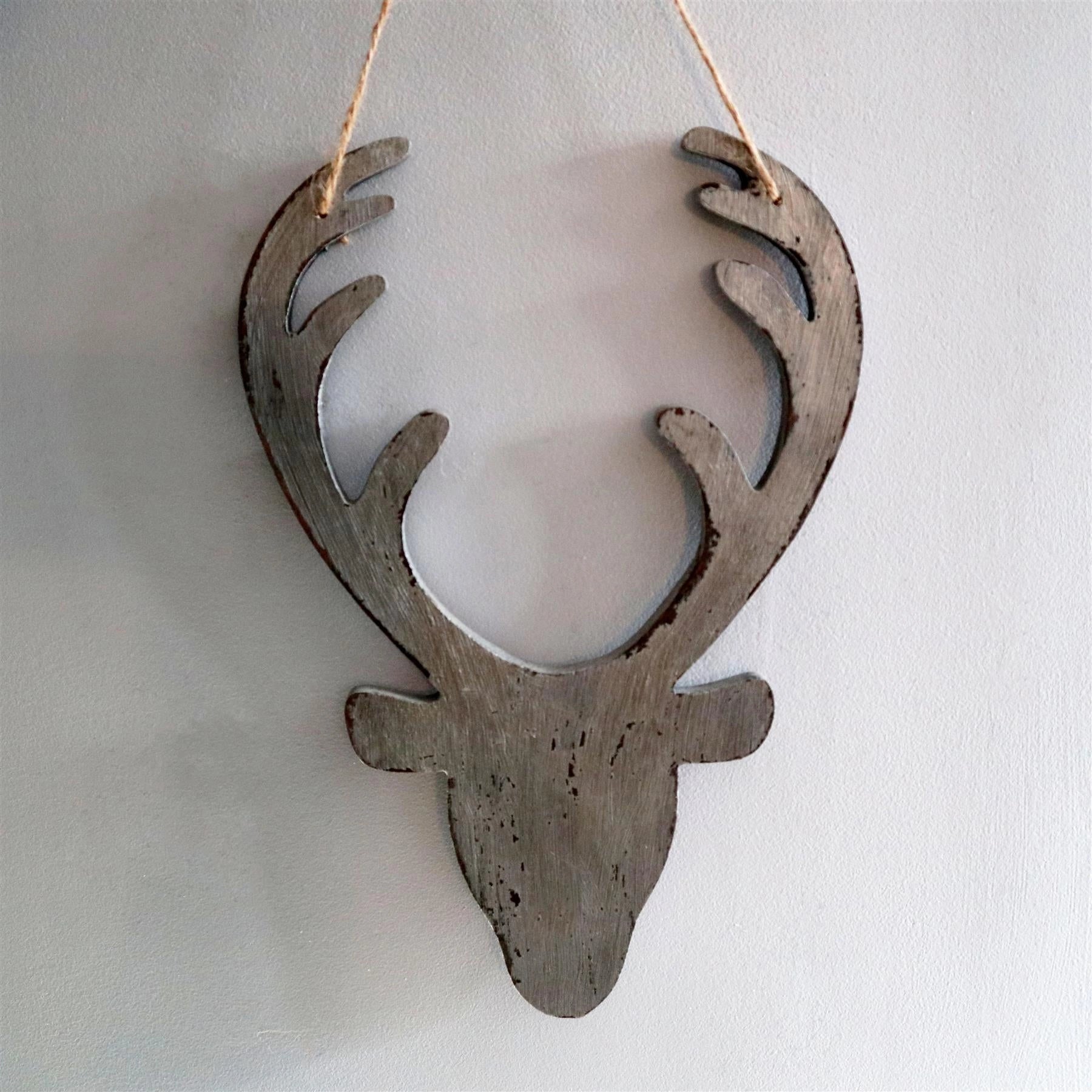Christmas Hanging Wooden Silver Deer Wall Decoration Xmas Home Office Decorative