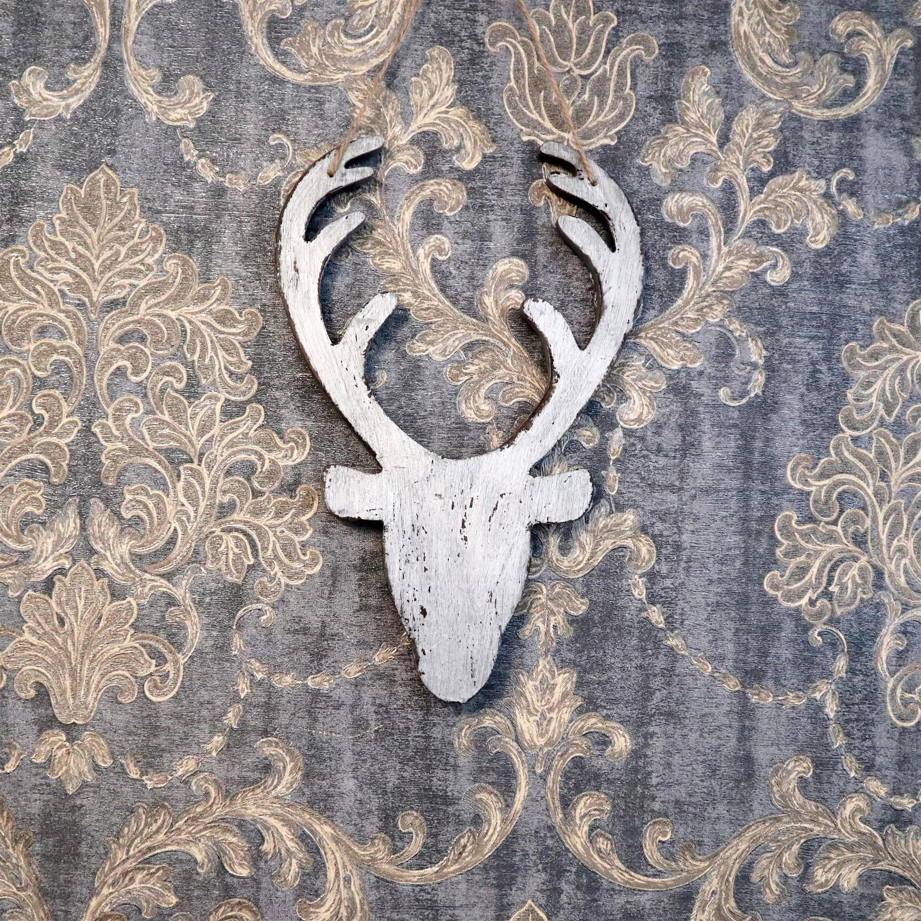 Christmas Hanging Wooden Silver Deer Wall Decoration Xmas Home Office Decorative