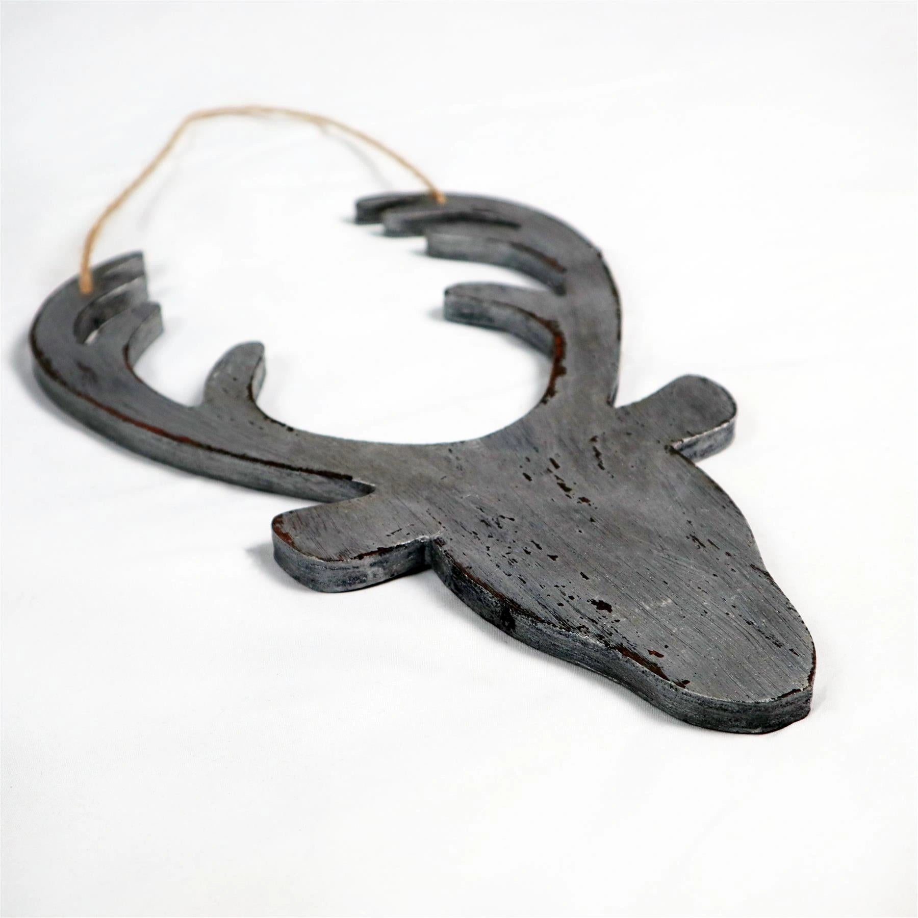 Christmas Hanging Wooden Silver Deer Wall Decoration Xmas Home Office Decorative