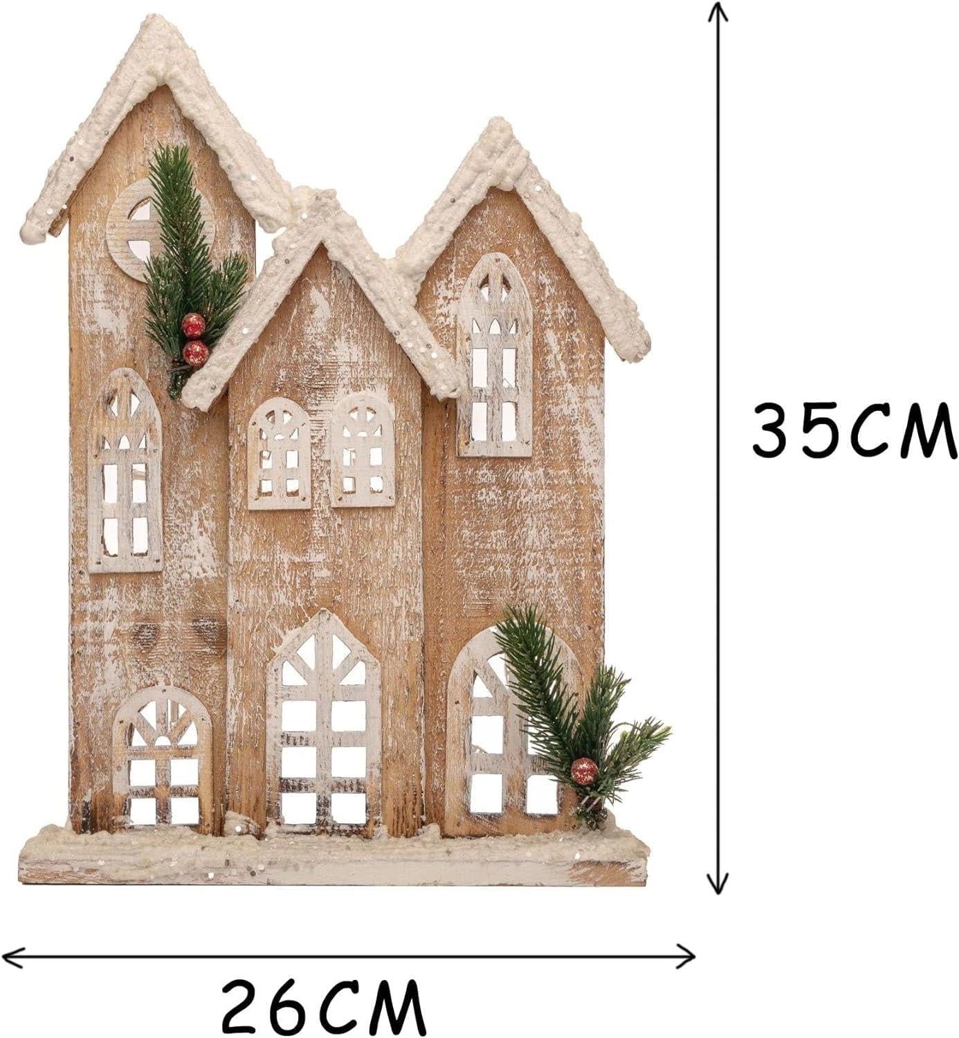 Christmas Tabletop LED Wooden House 35cm Snow Rustic Centerpiece Xmas Decoration