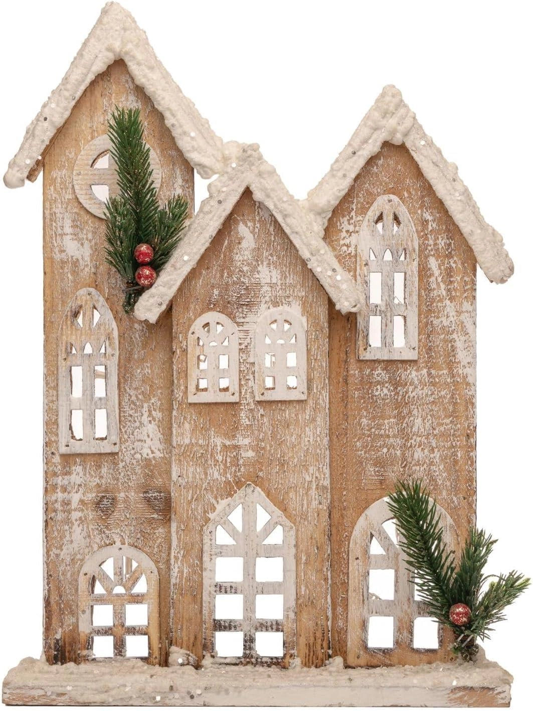 Led Rustic Snow Covered Wooden House - 24*7*35Cm