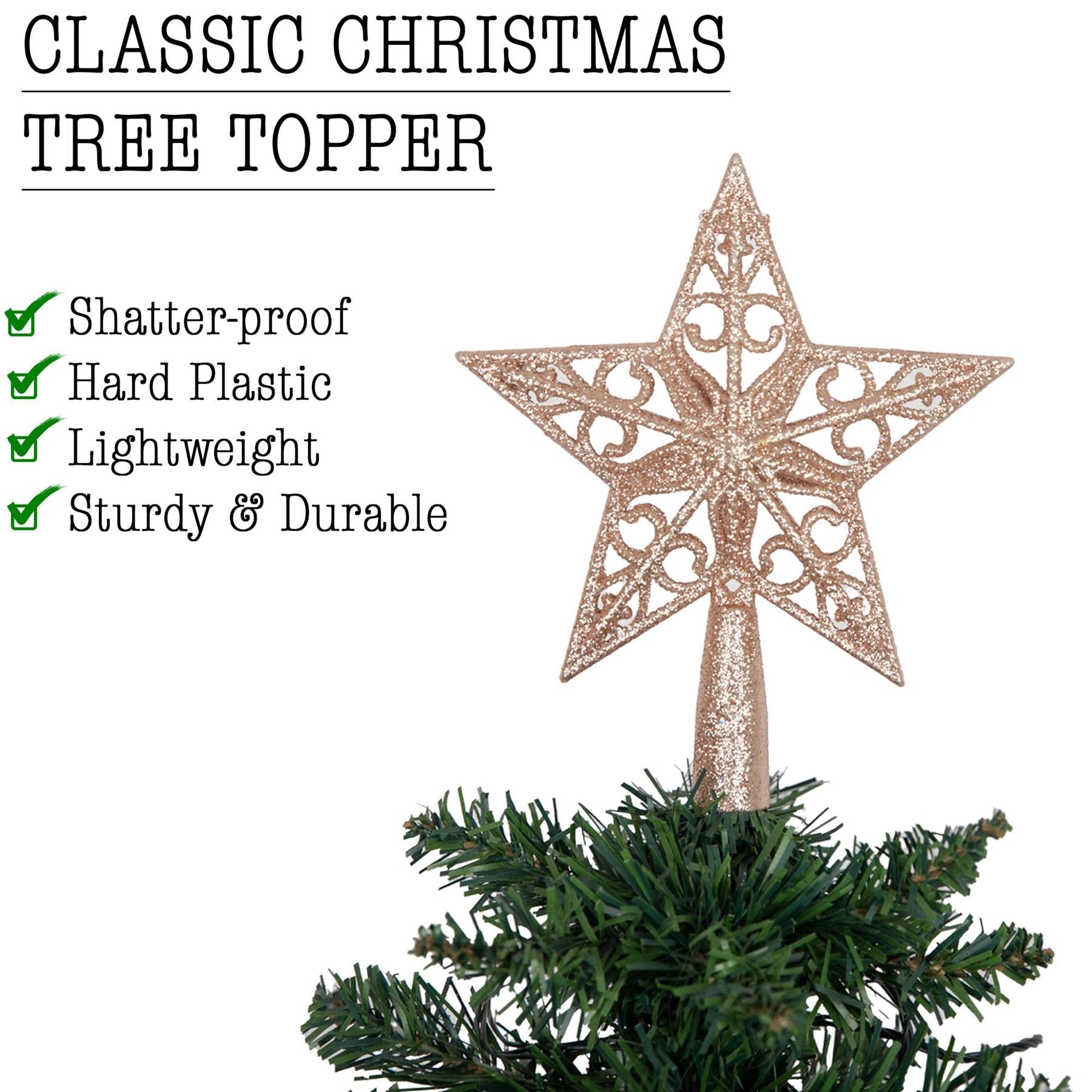 Christmas Star Tree Topper Rose Gold Glitter Crown Xmas Ornaments Decor 14.5cm