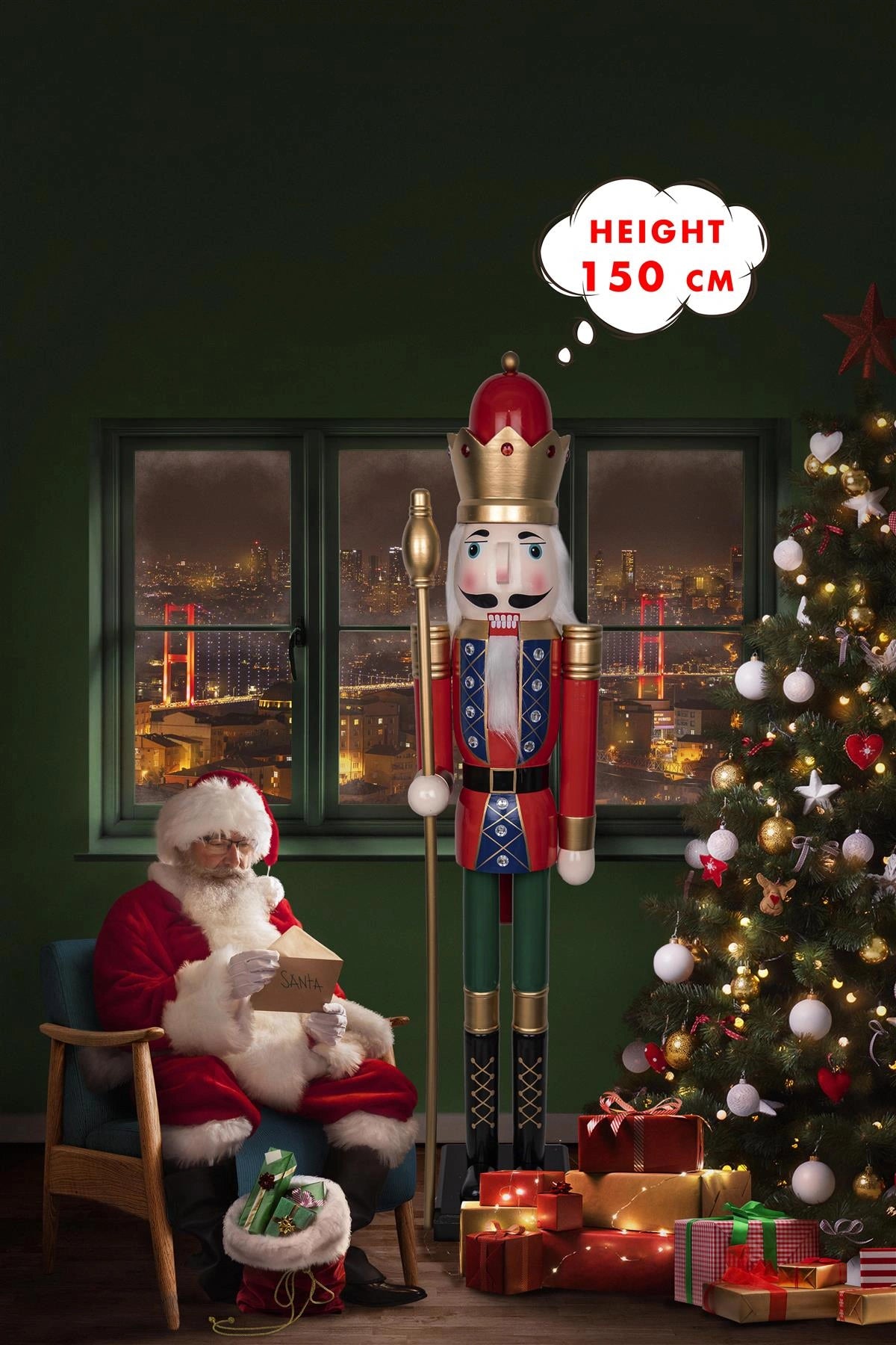 Christmas Tree Nutcrackers Wooden 150cm Figures Classic Xmas Ornament Decoration