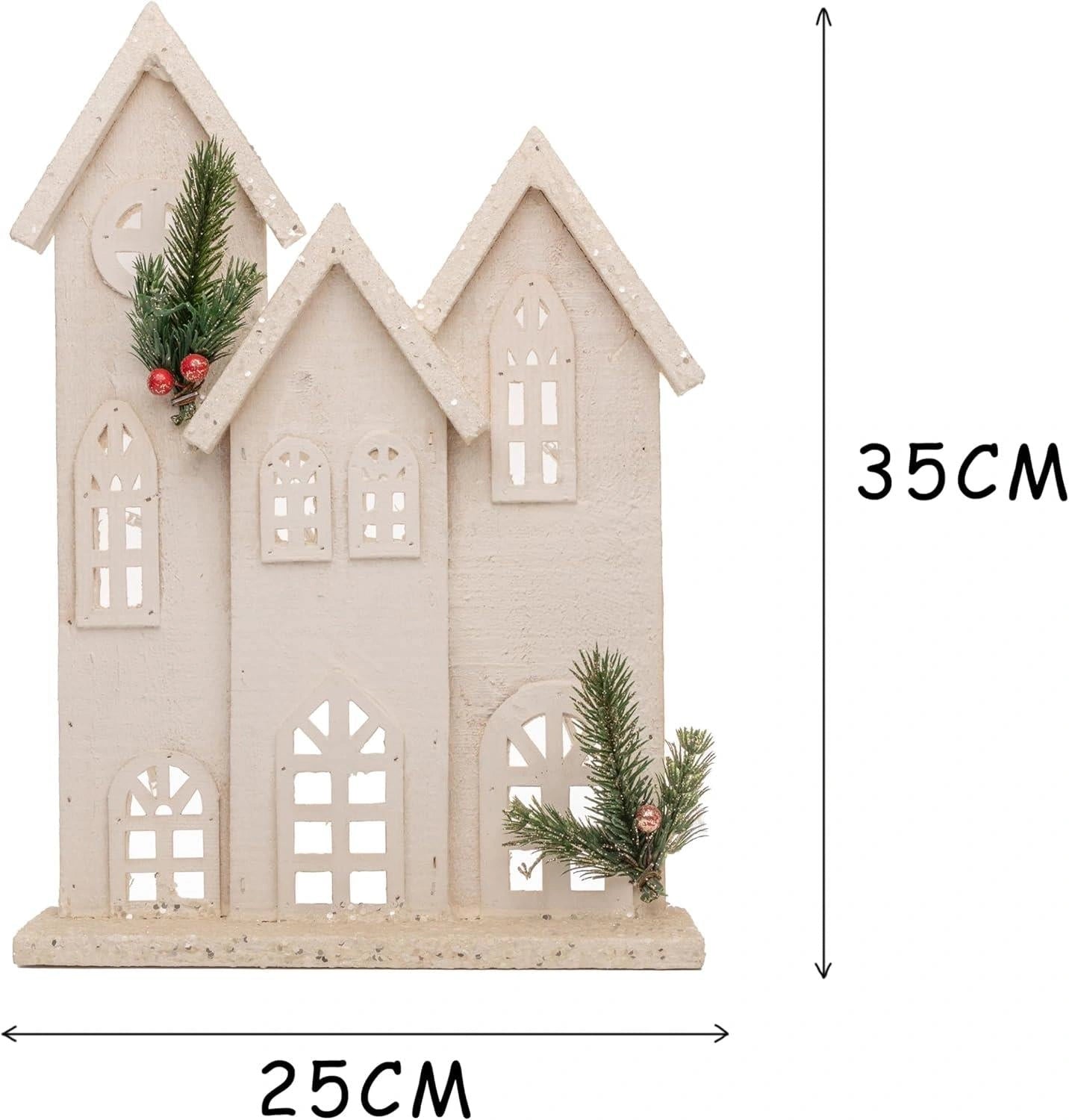 Christmas Tabletop LED Wooden House 35cm Snowy White Centerpiece Xmas Decoration