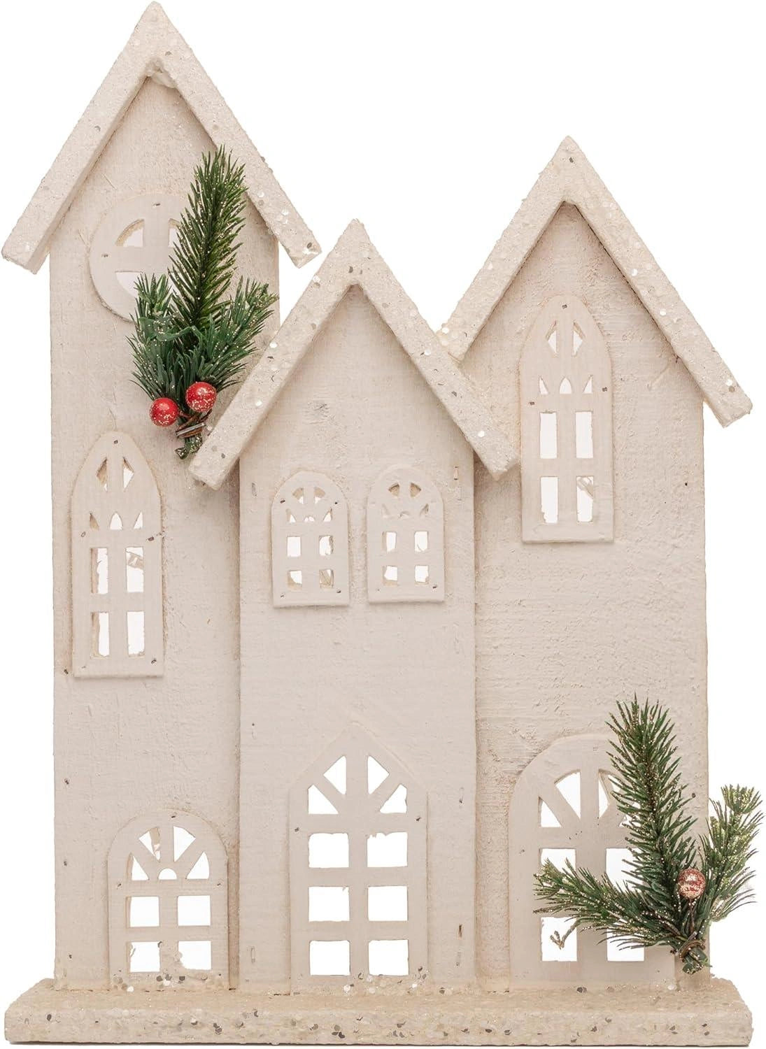 Led White Snow Covered Wooden House - 24*7*35Cm