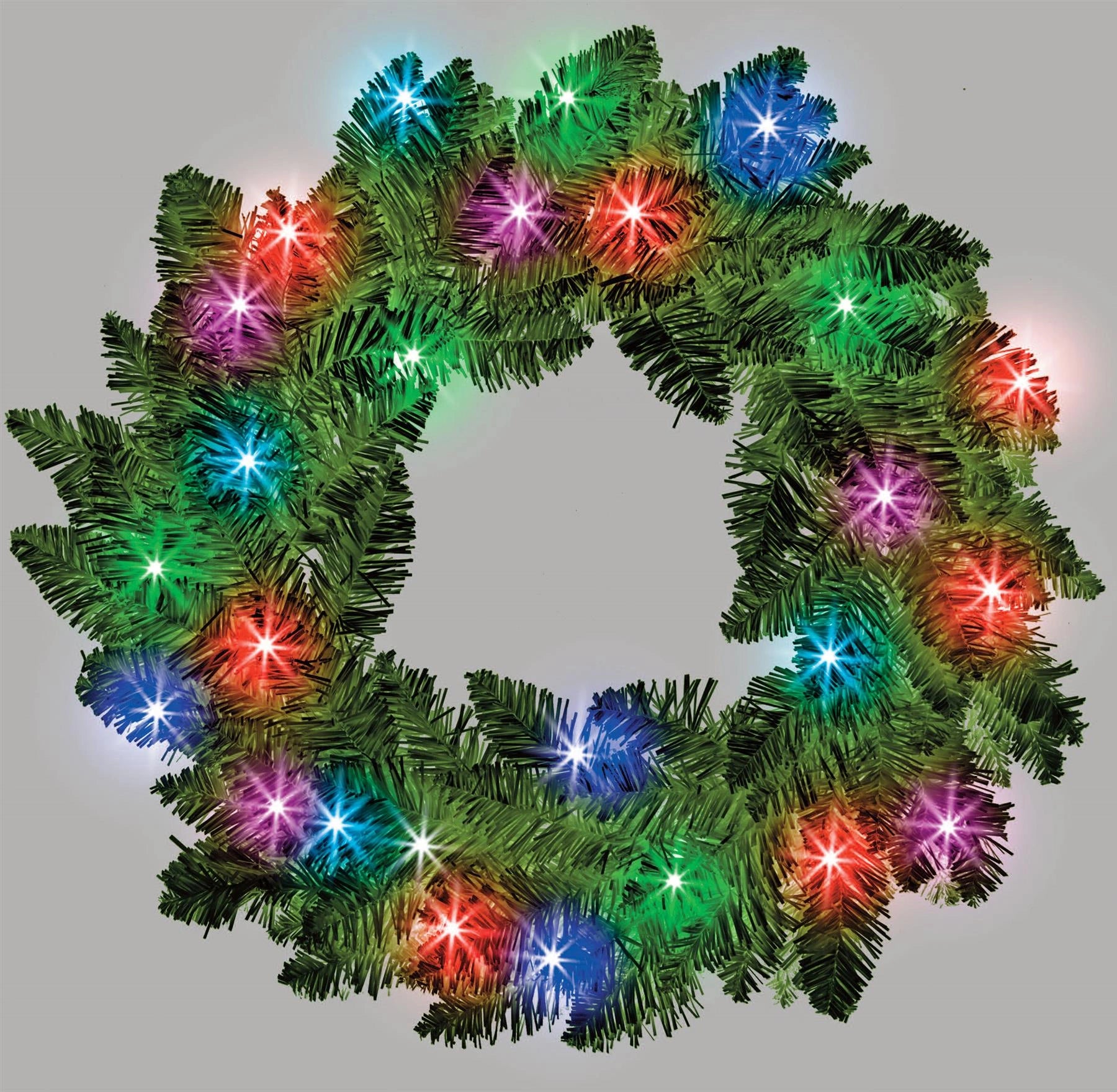 Green Christmas Wreath Pre Lit Artificial Bushy Wall Door XMAS Home Decor 55CM