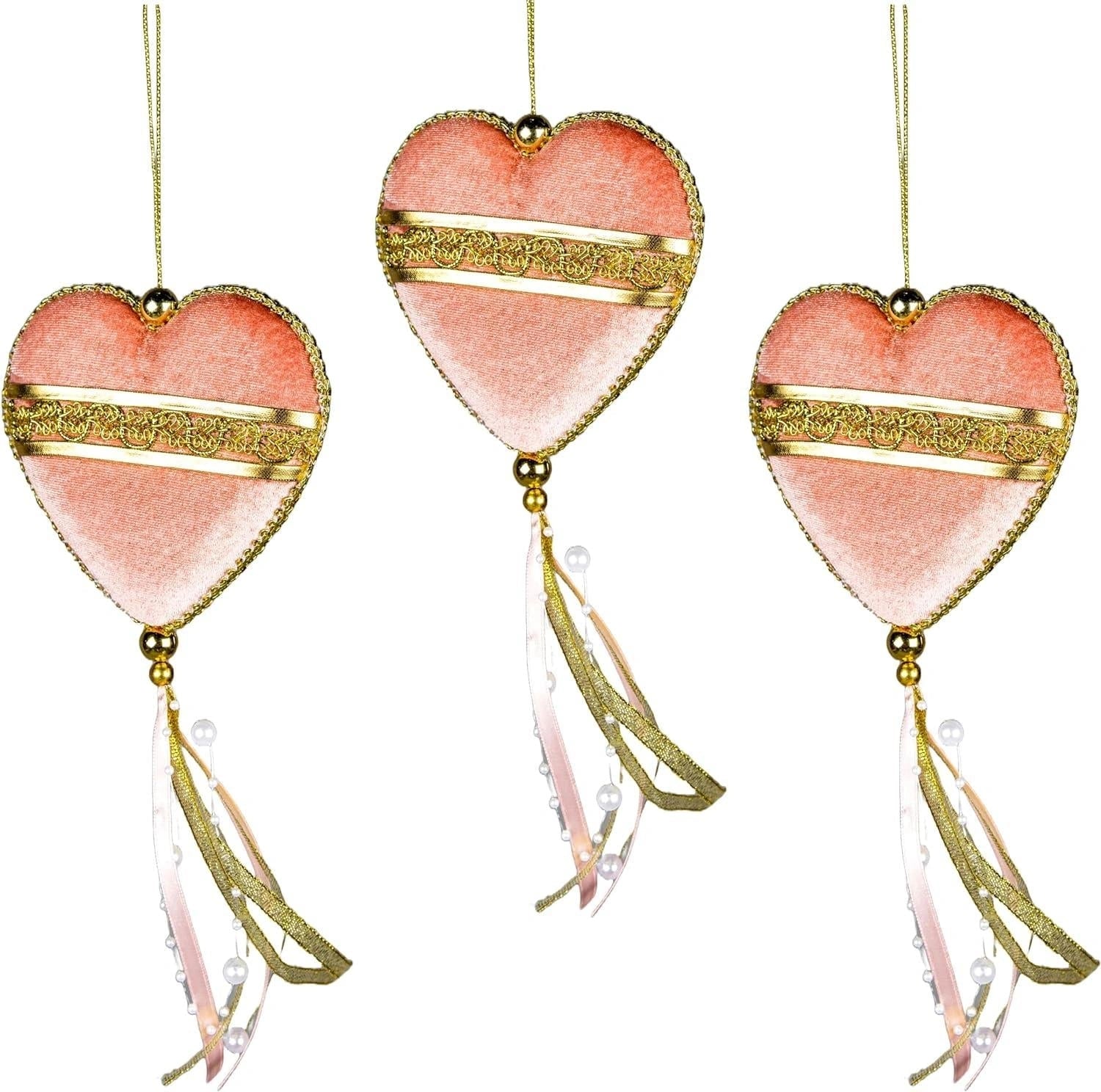 3X Christmas Hanging Ornaments Tree Pendants Heart Pink 11X26cm Xmas Decoration