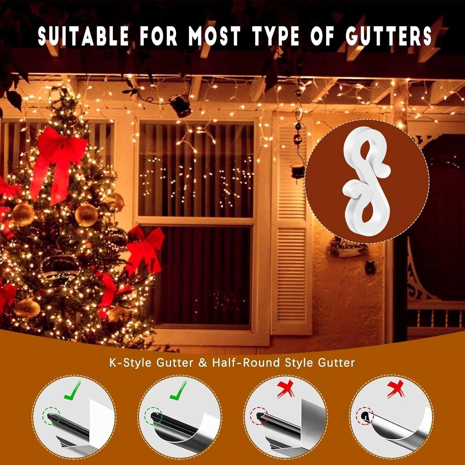 Mini Gutter Hook S Shape Christmas Fairy Light Hanger Clear Plastic Clips 108pcs