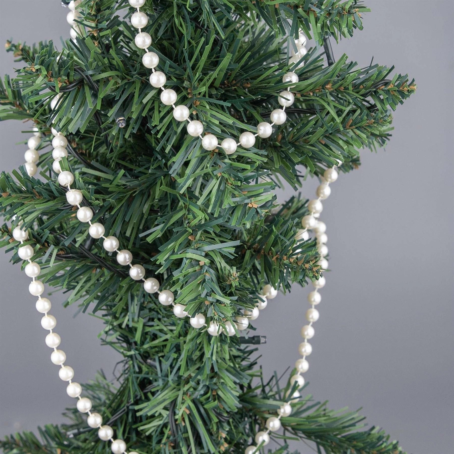 Pearl White Christmas Tree Decoration Bead Garland - 24ft DIY Festive Decor