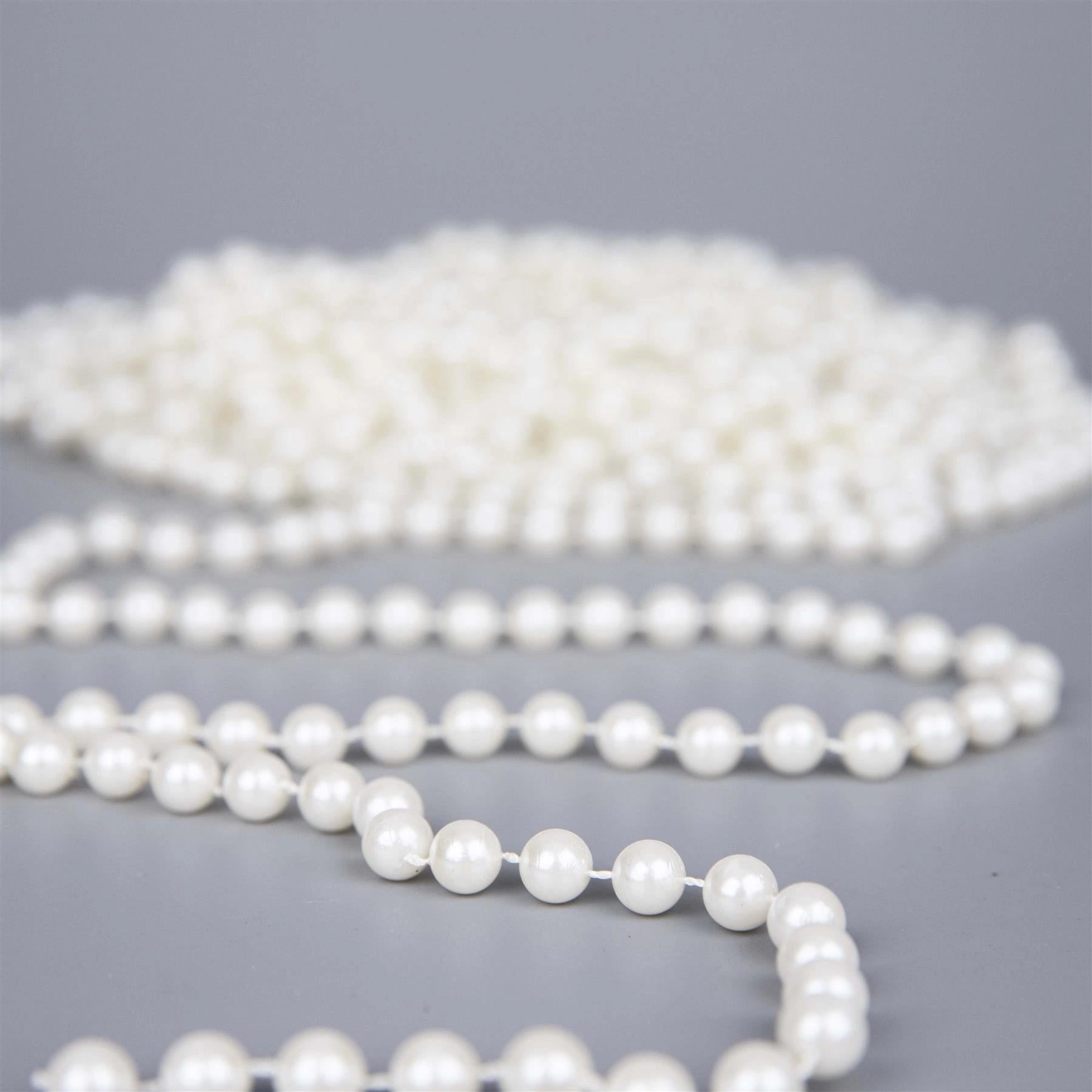 Pearl White Christmas Tree Decoration Bead Garland - 24ft DIY Festive Decor