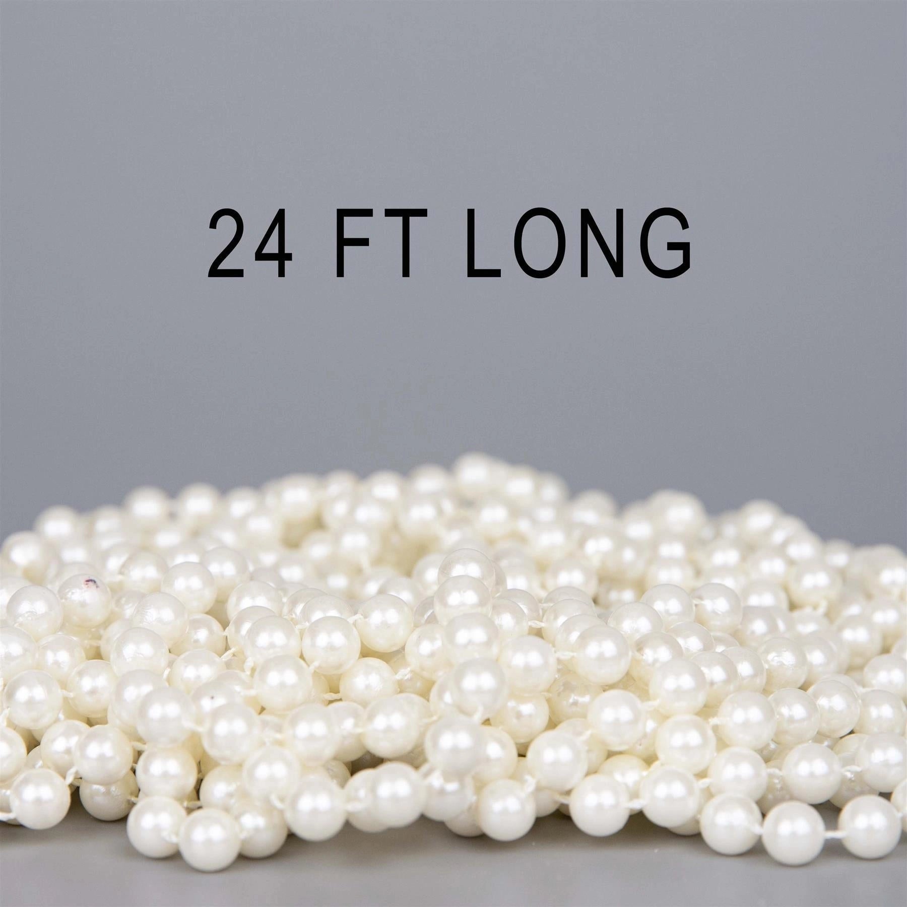 Pearl White Christmas Tree Decoration Bead Garland - 24ft DIY Festive Decor