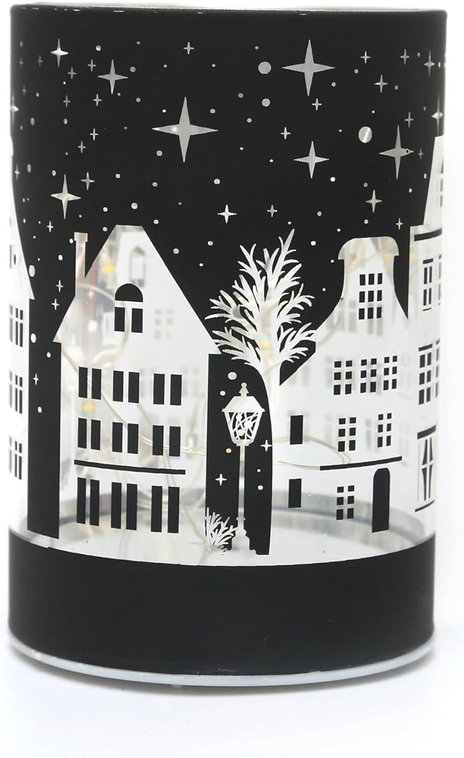 Christmas Table Decoration Xmas Led Deep Blue Glass Vase Village 12cm Home Decor