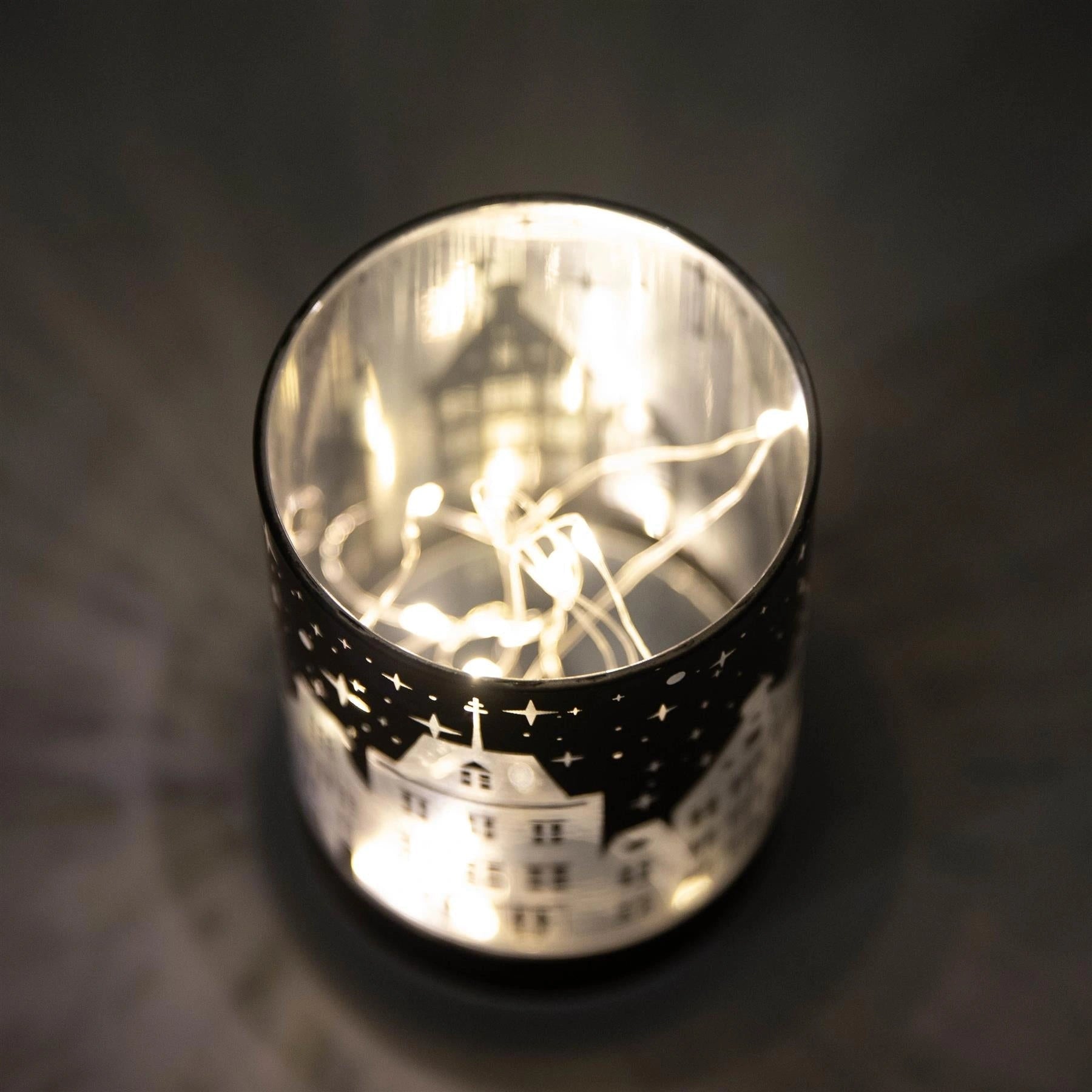 Christmas Table Decoration Xmas Led Deep Blue Glass Vase Village 12cm Home Decor