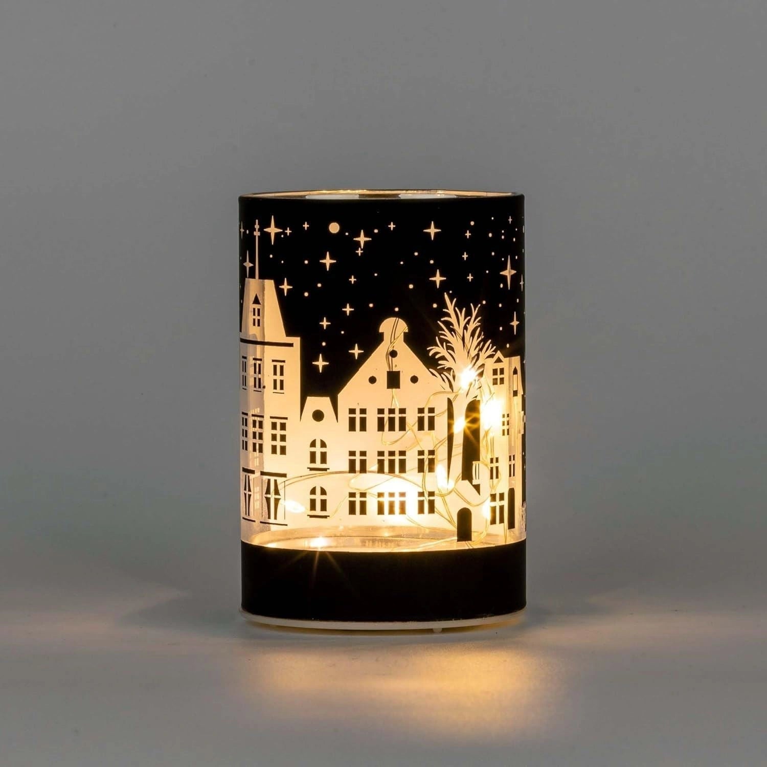 Christmas Table Decoration Xmas Led Deep Blue Glass Vase Village 12cm Home Decor