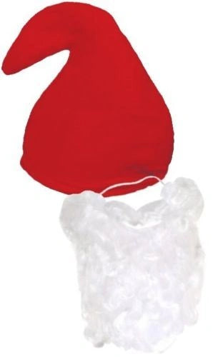 Red Gnome Hat & White Beard Fancy Dress Halloween Stag Night Accessories