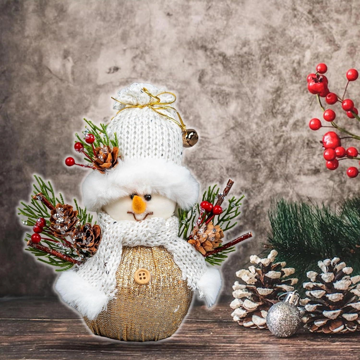 Christmas Figurine 19cm Snowman Tabletop Window Centerpiece Xmas Home Decoration