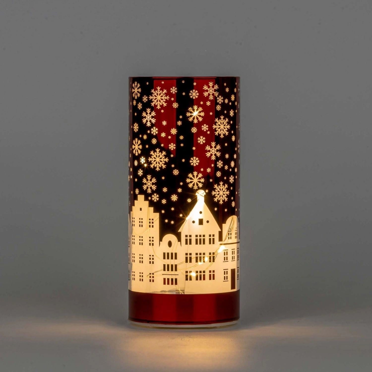 Christmas Table Decoration Xmas Led Red Glass Vase Village 17cm Home Decoration