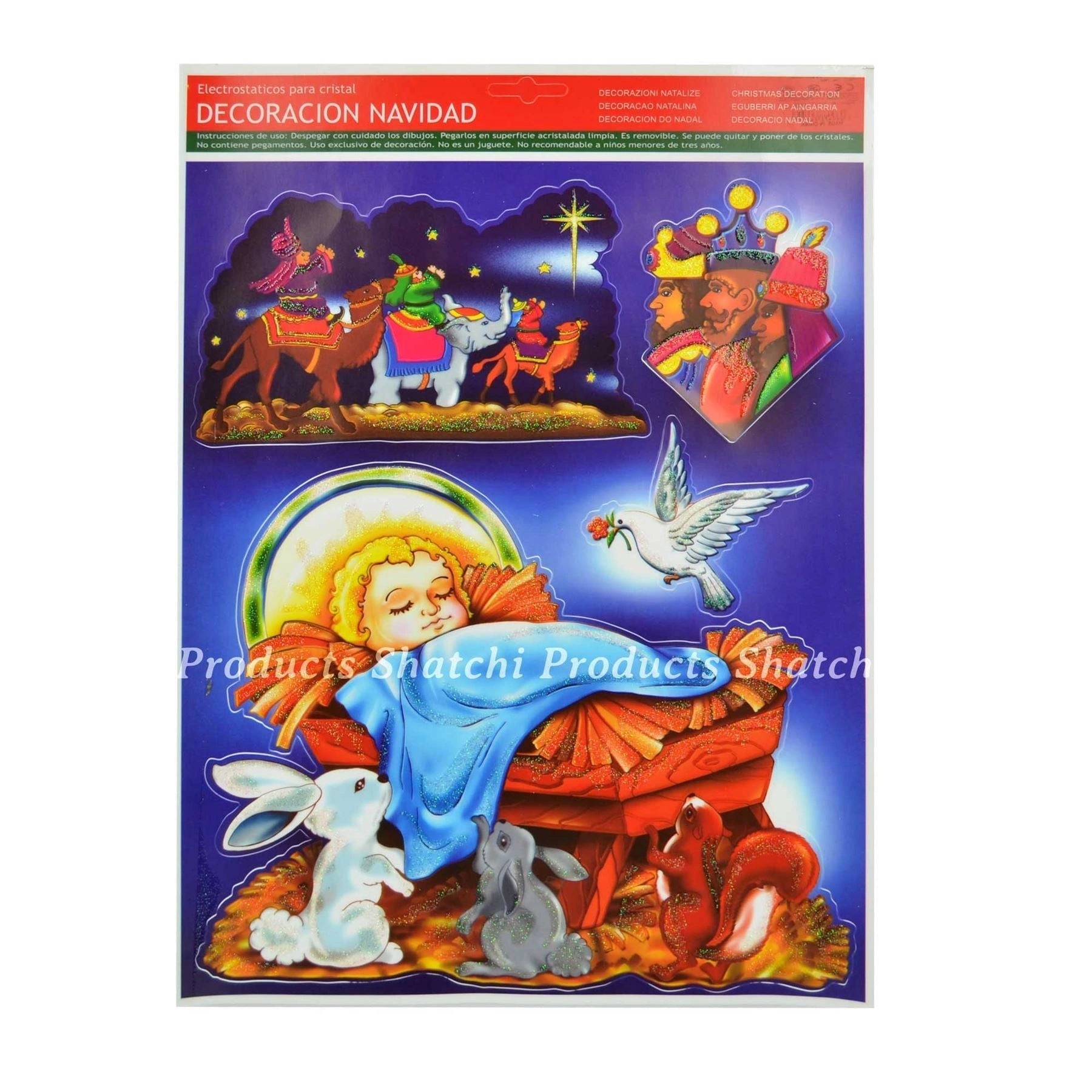 Christmas Stickers Reuse Wall Window Ceilings Glitter Decor Ornament 4 Sheet