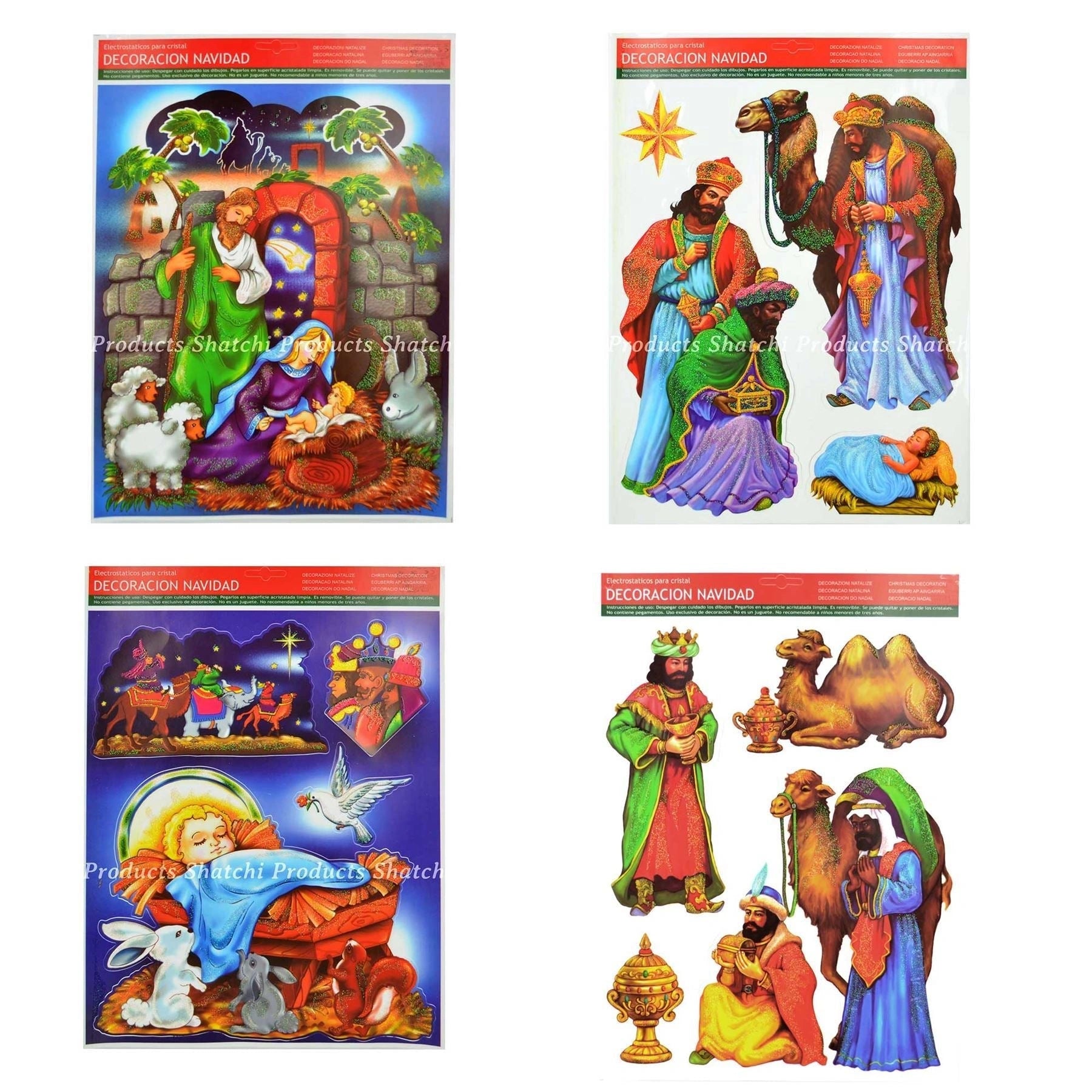 Christmas Stickers Reuse Wall Window Ceilings Glitter Decor Ornament 4 Sheet