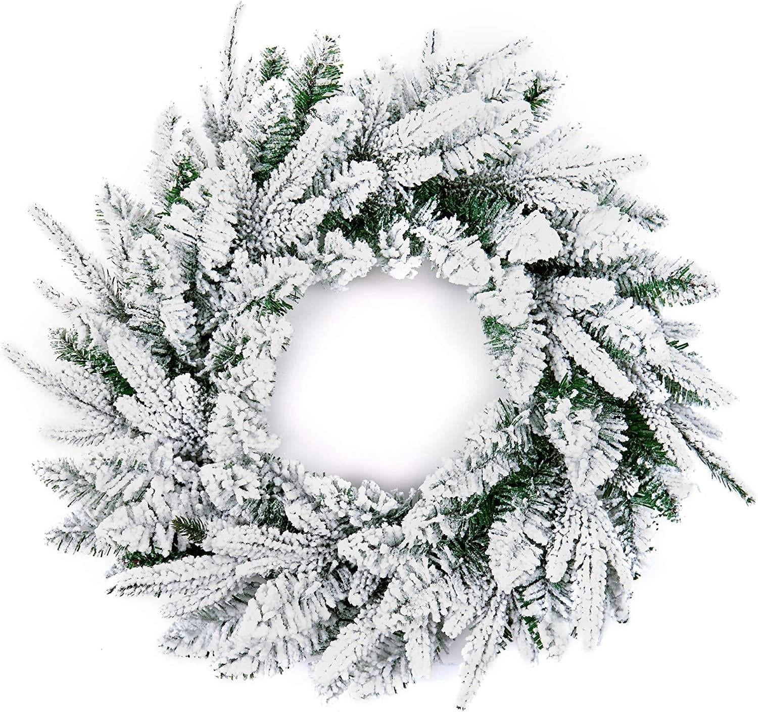 Christmas Wreath Snow Cover Artificial Pine Bushy Wall Door Xmas Home Decor 55CM