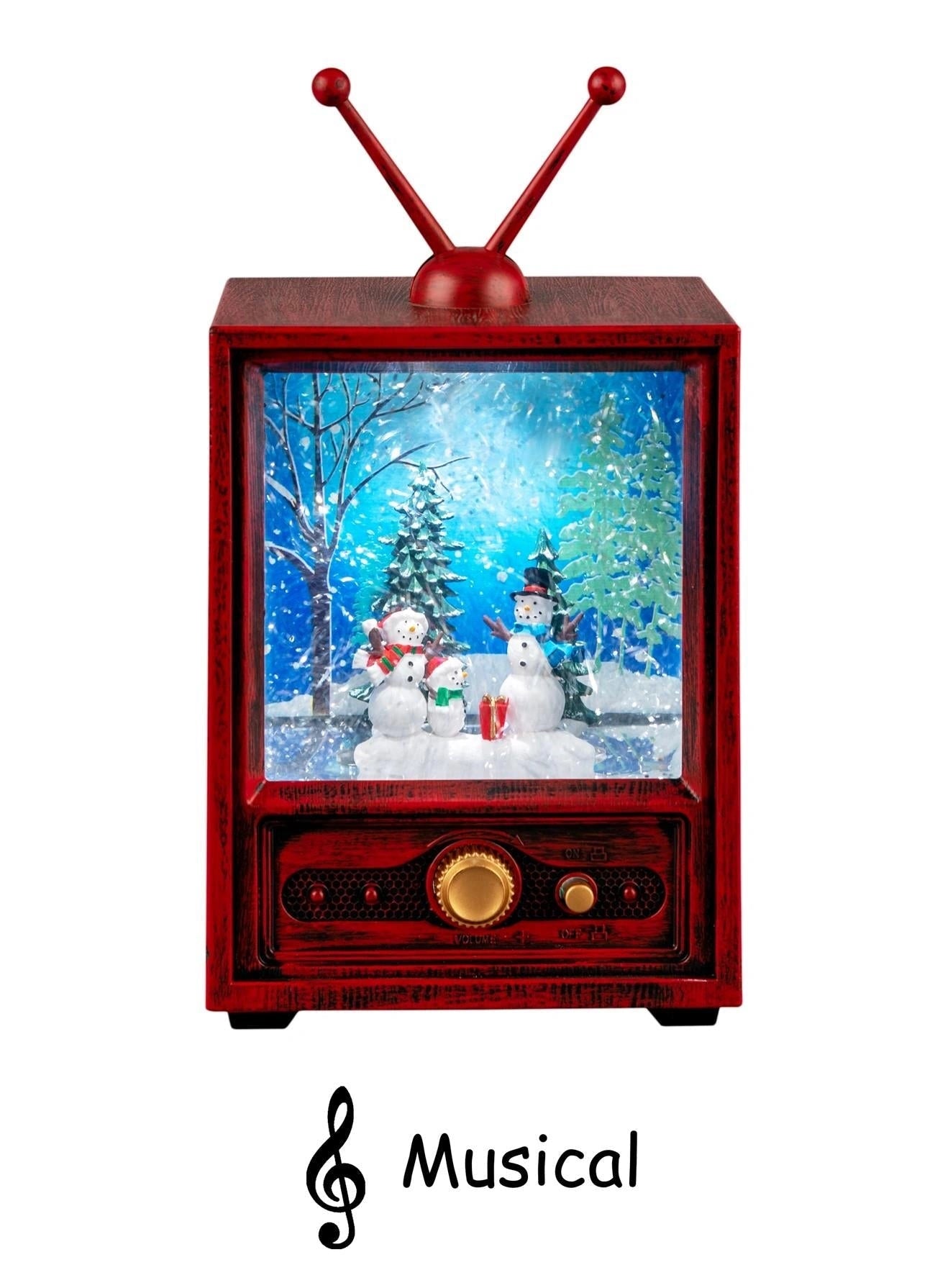 Xmas Decoration Holiday Ornament LED Snowman Scene TV Snow Globe Water Spinner