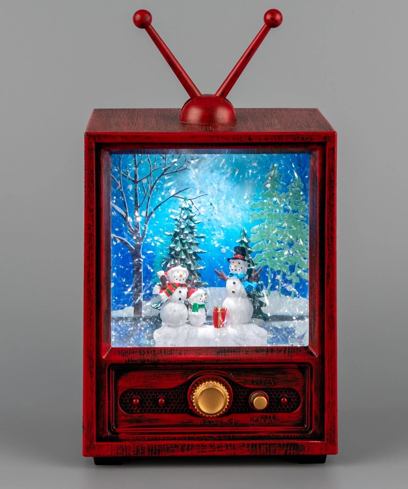 Xmas Decoration Holiday Ornament LED Snowman Scene TV Snow Globe Water Spinner