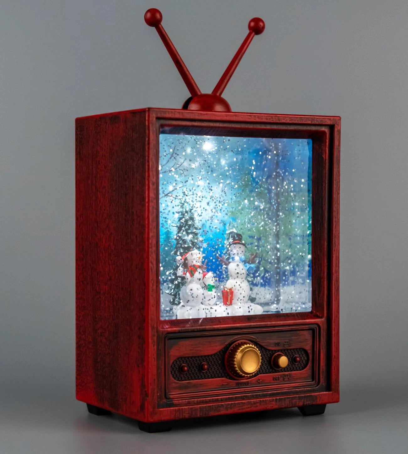 Xmas Decoration Holiday Ornament LED Snowman Scene TV Snow Globe Water Spinner