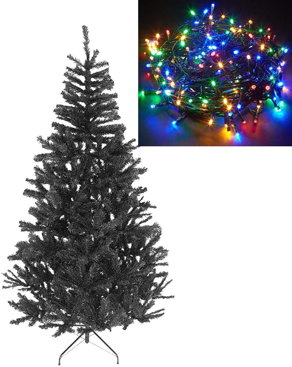 Black Christmas Tree Home Decorations Size 6Ft / 180Cm / With 400 Multi Coloured Led Lights (Separate)