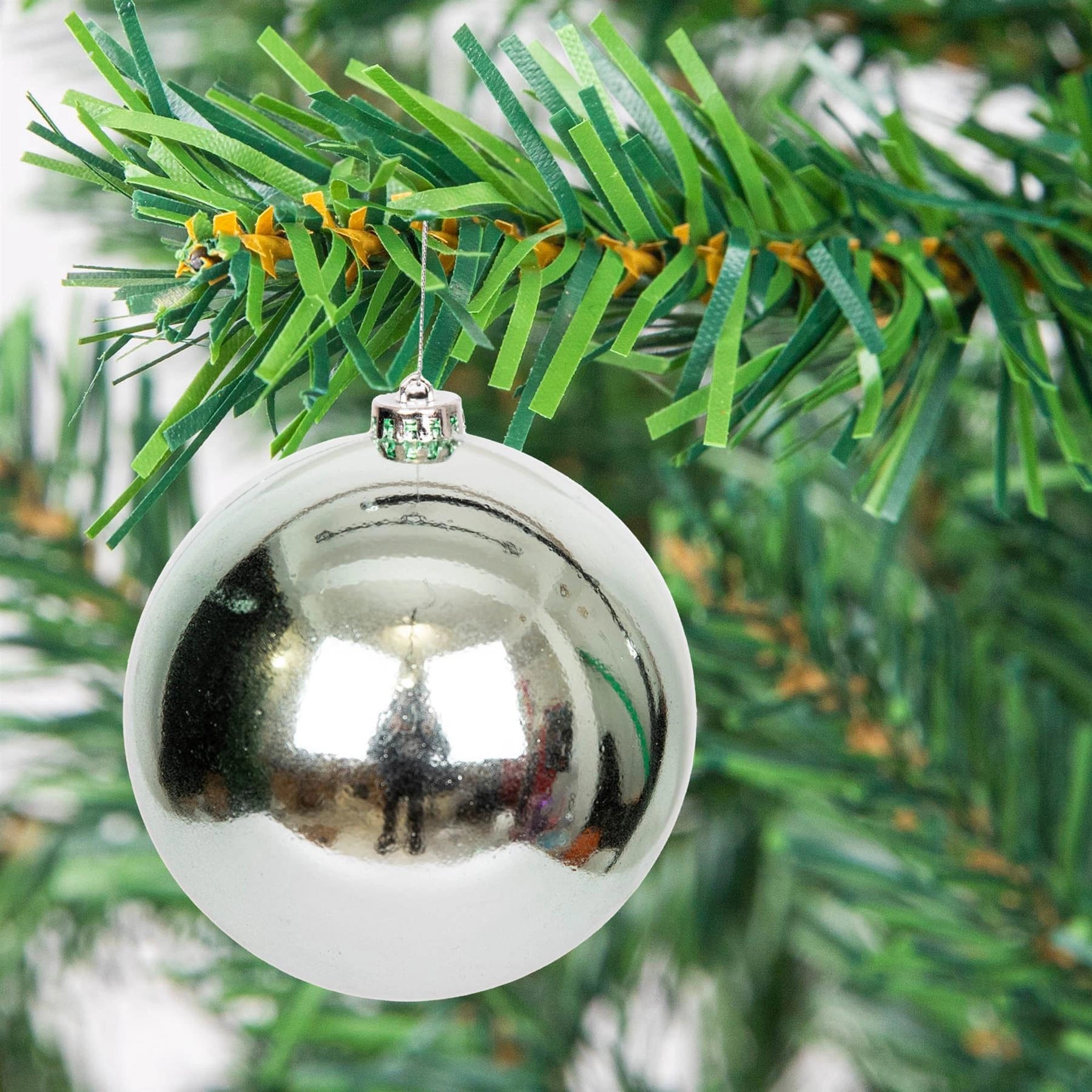 6 Turquoise Shatterproof Christmas Baubles Glitter Matte Shiny Finish 10cm Decor