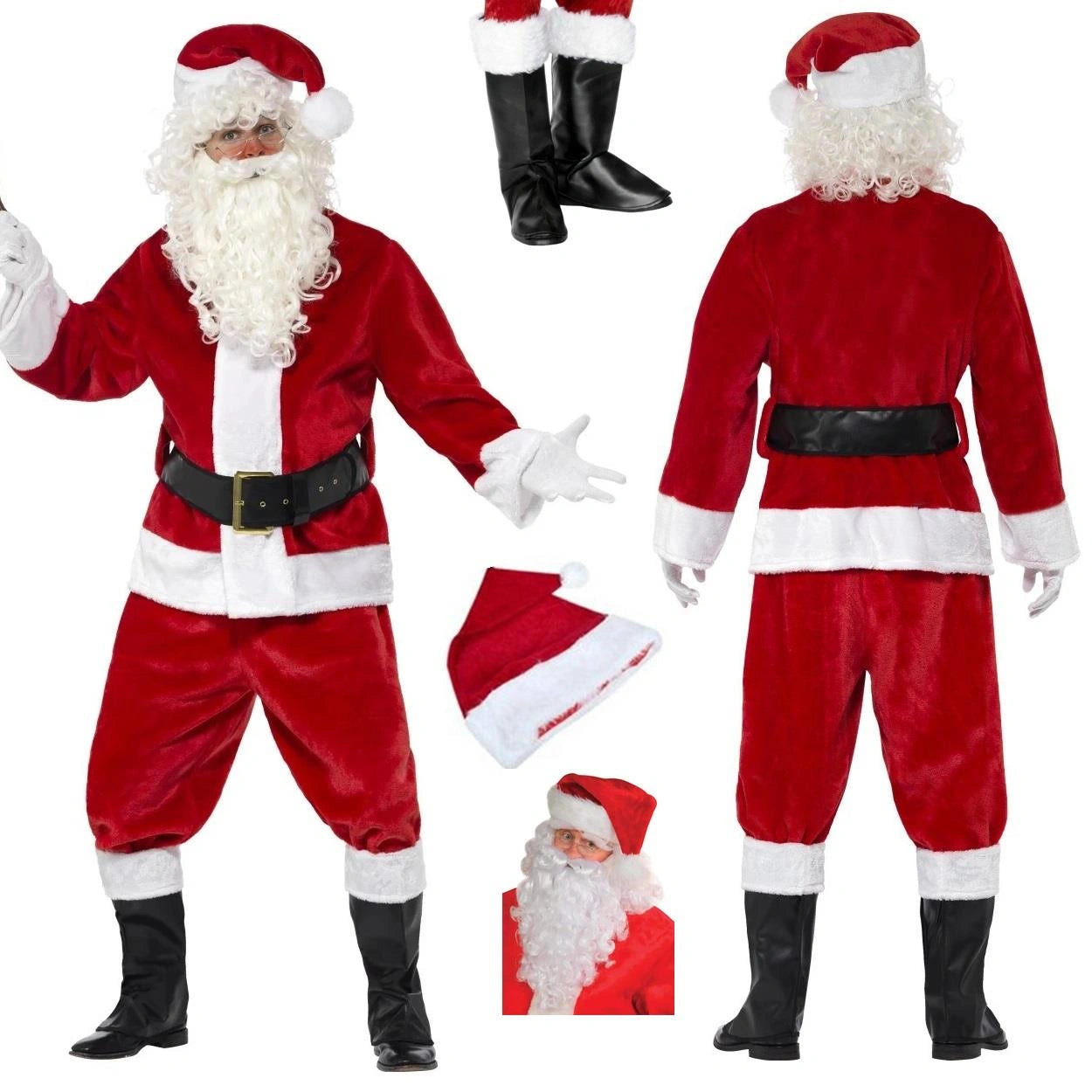 Santa Claus Costume Suit Velvet Large Father Christmas Fancy Dress Party