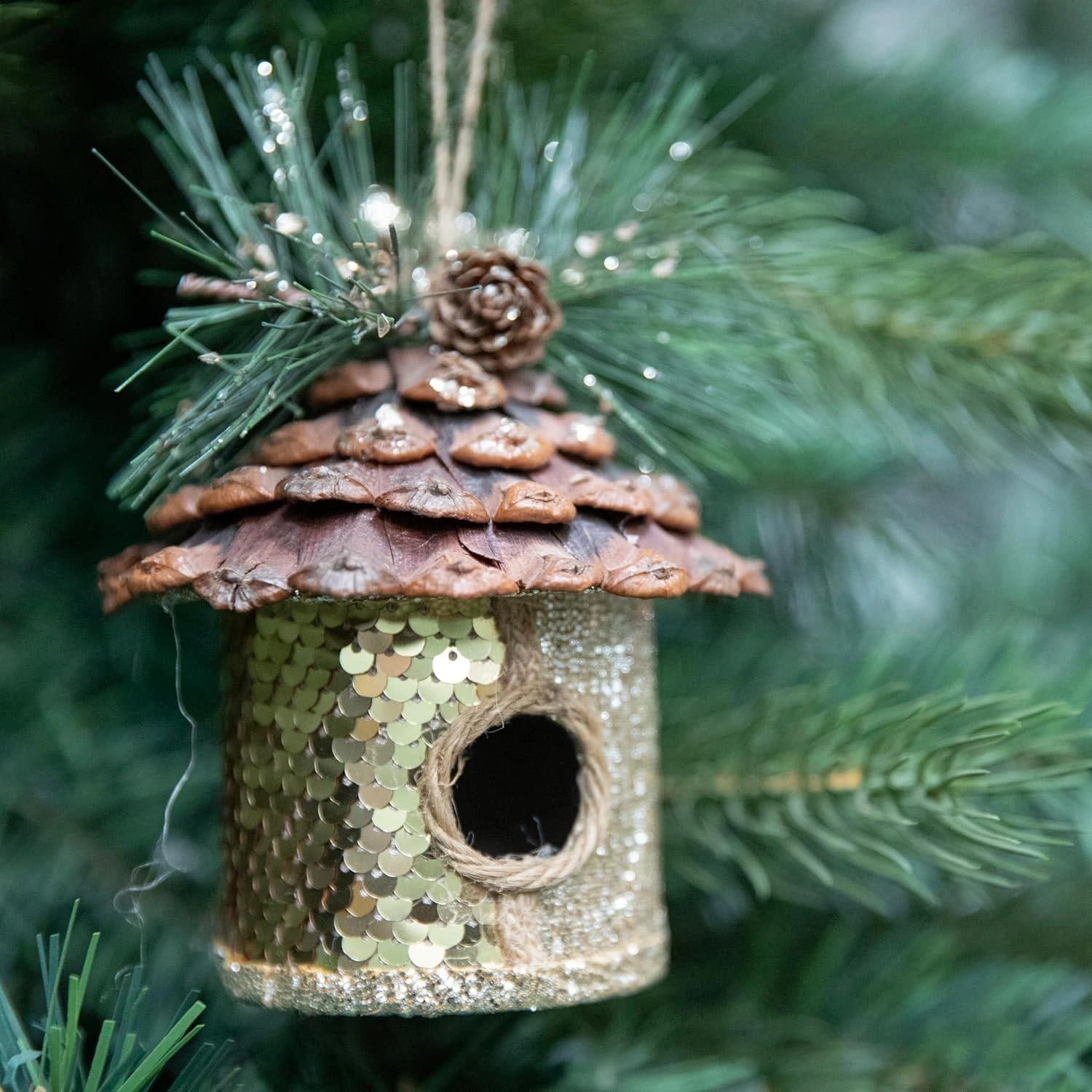 Gold Birdhouse 10X11Cm - Christmas Hanging Decoration