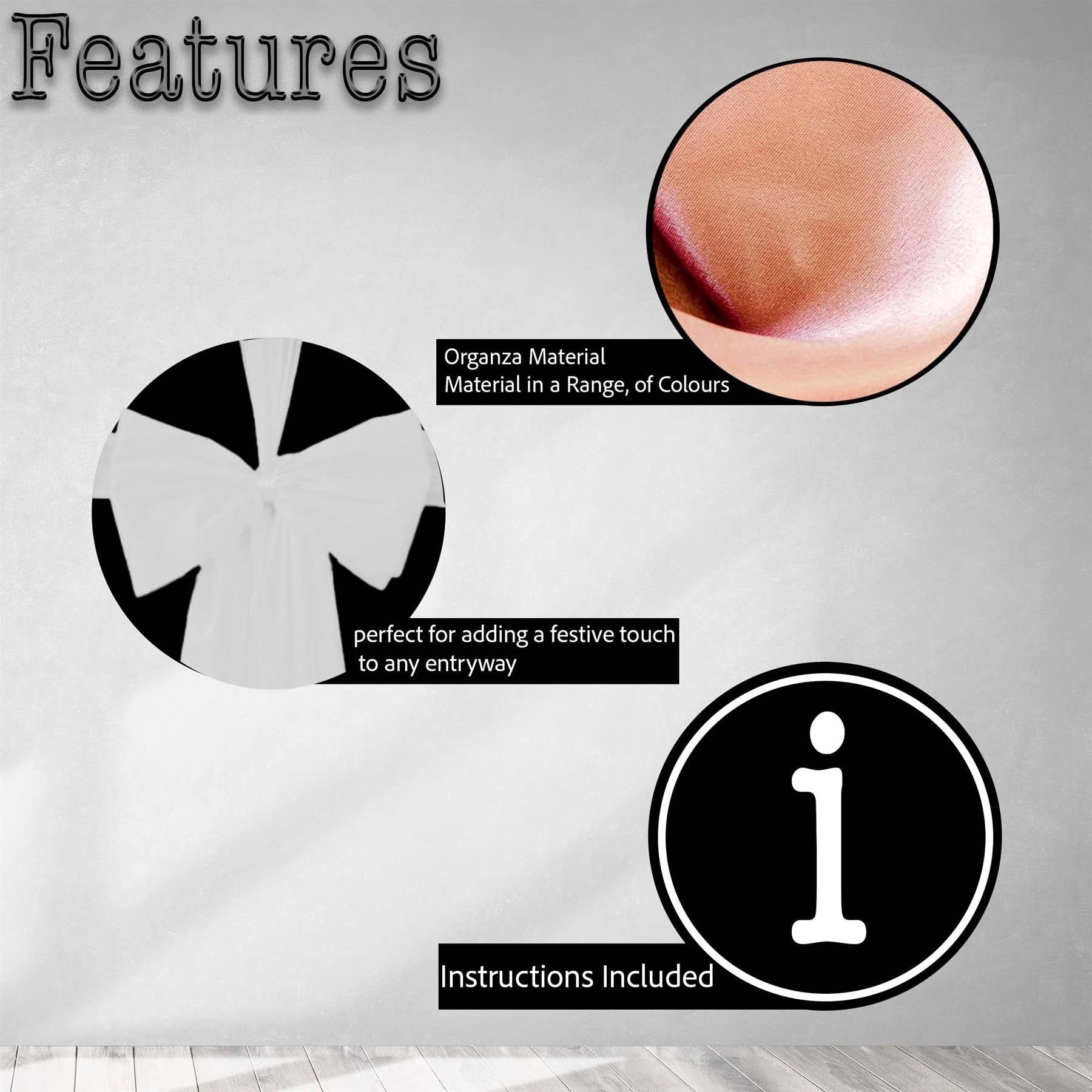 3PCS Giant Christmas Door Bow White Organza Wedding Festive Xmas Home Decor 9m