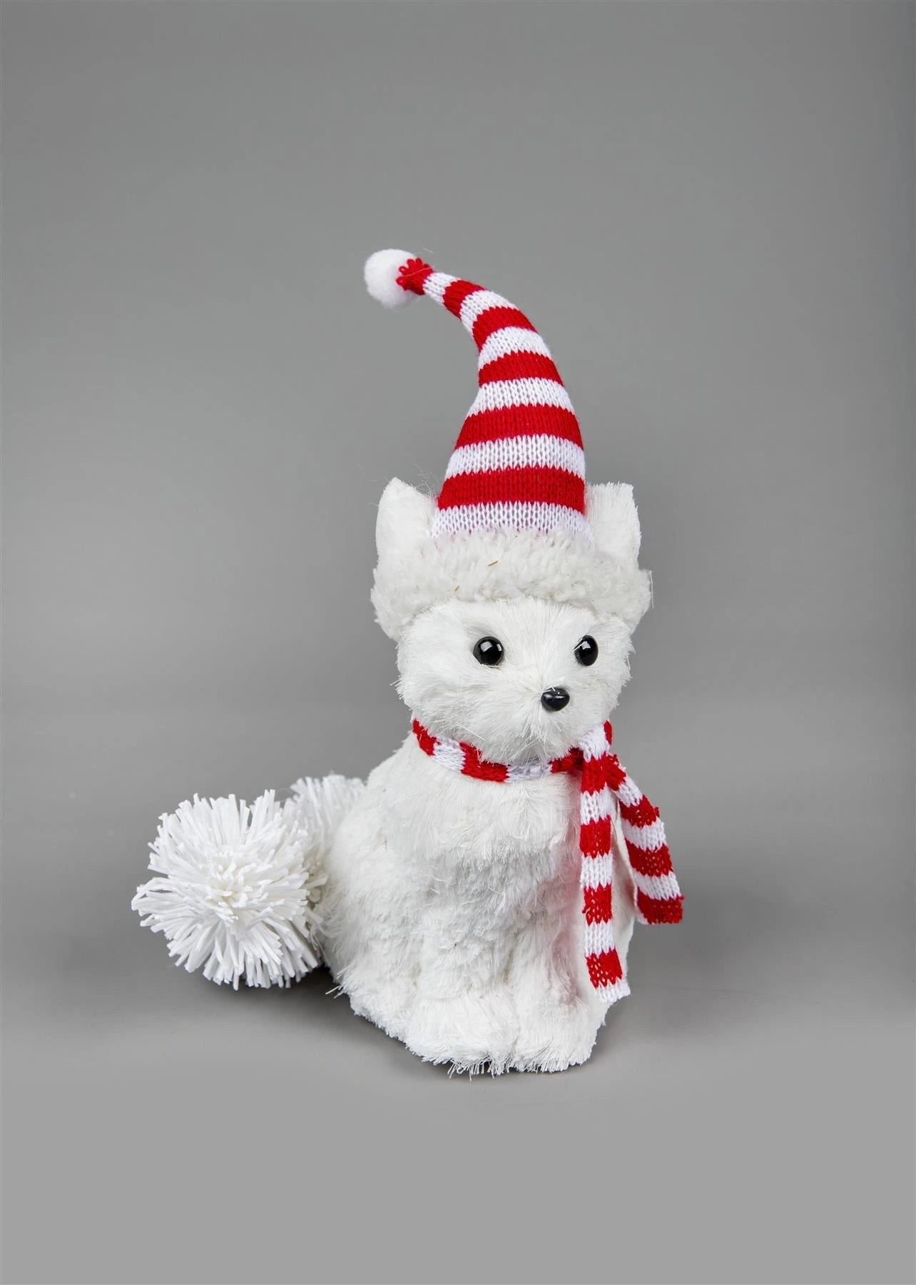 Christmas Figurine 20cm Arctic Fox Tabletop Window Centerpiece Xmas Home Decor