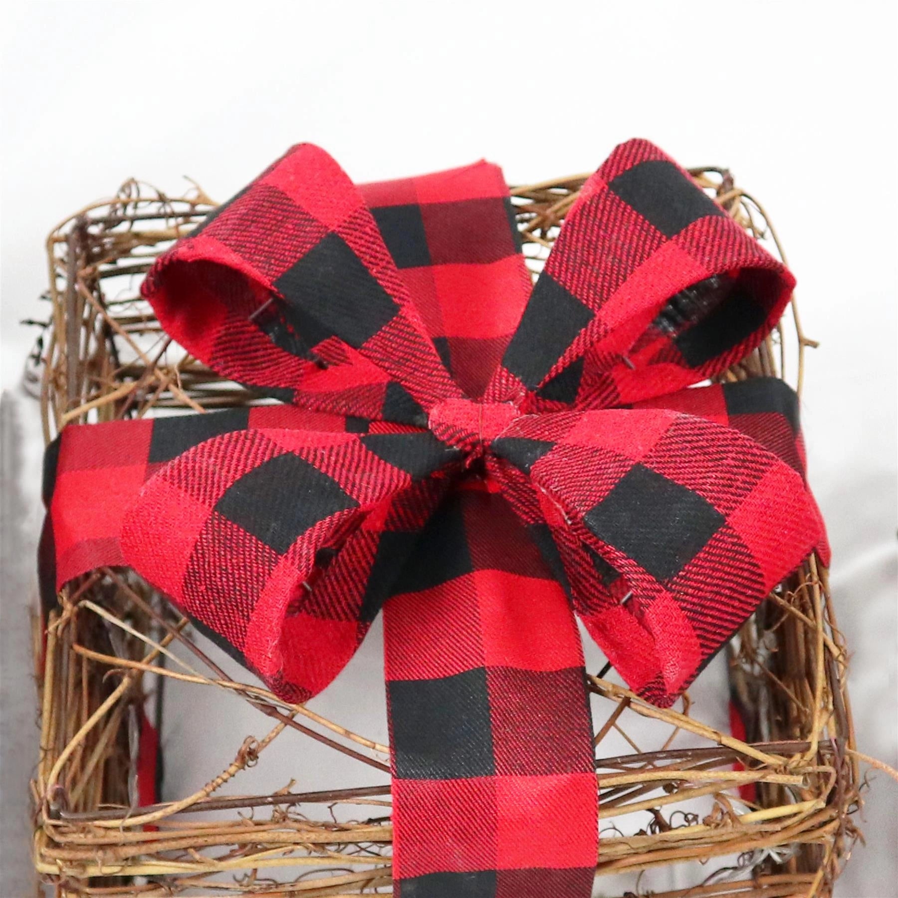 3PCS LED Christmas Parcel Light Up Rattan Gift Box Brown Xmas Festive Home Decor