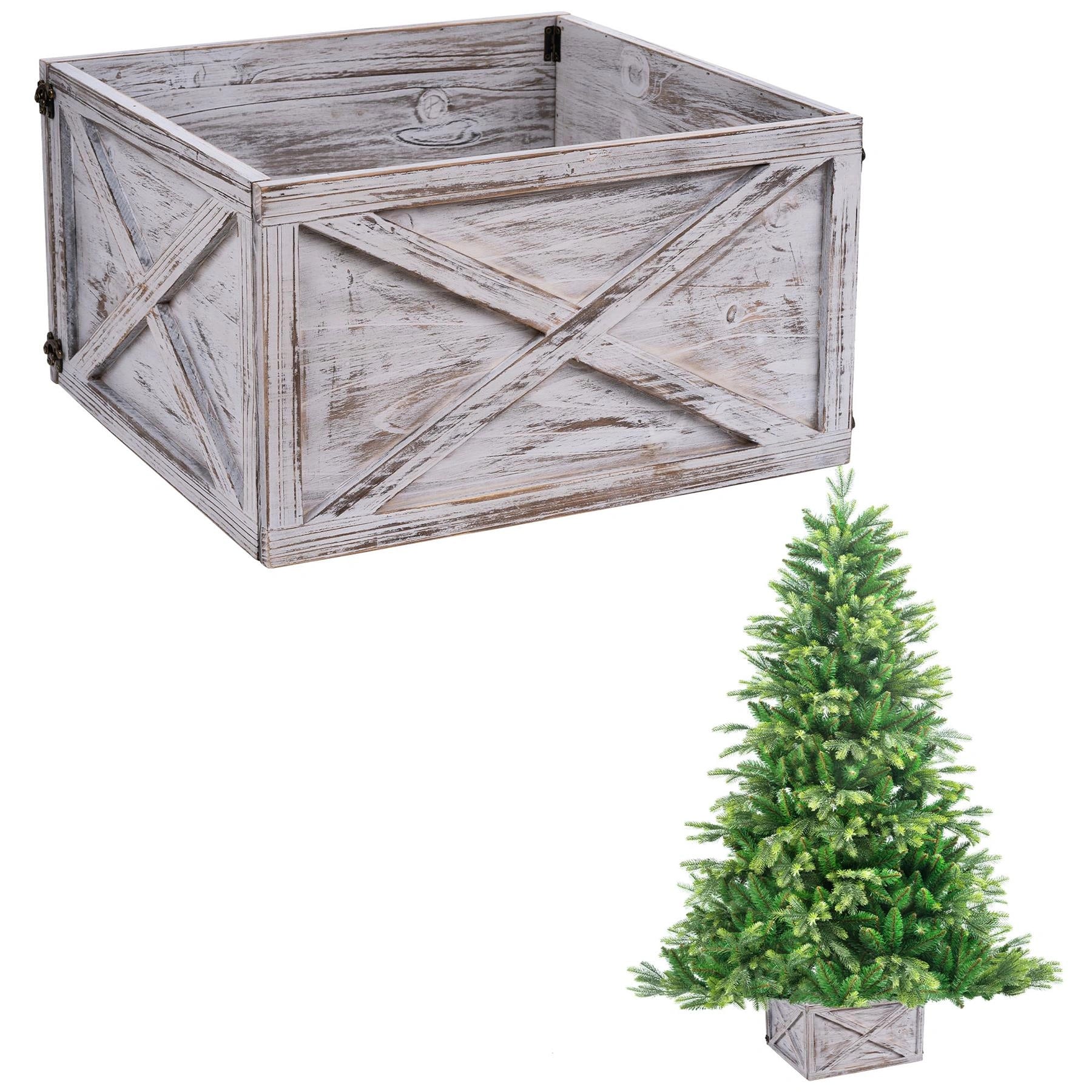 Christmas Tree Collar Foldable Wooden Box Stand Cover White Xmas Tree Decor 45cm