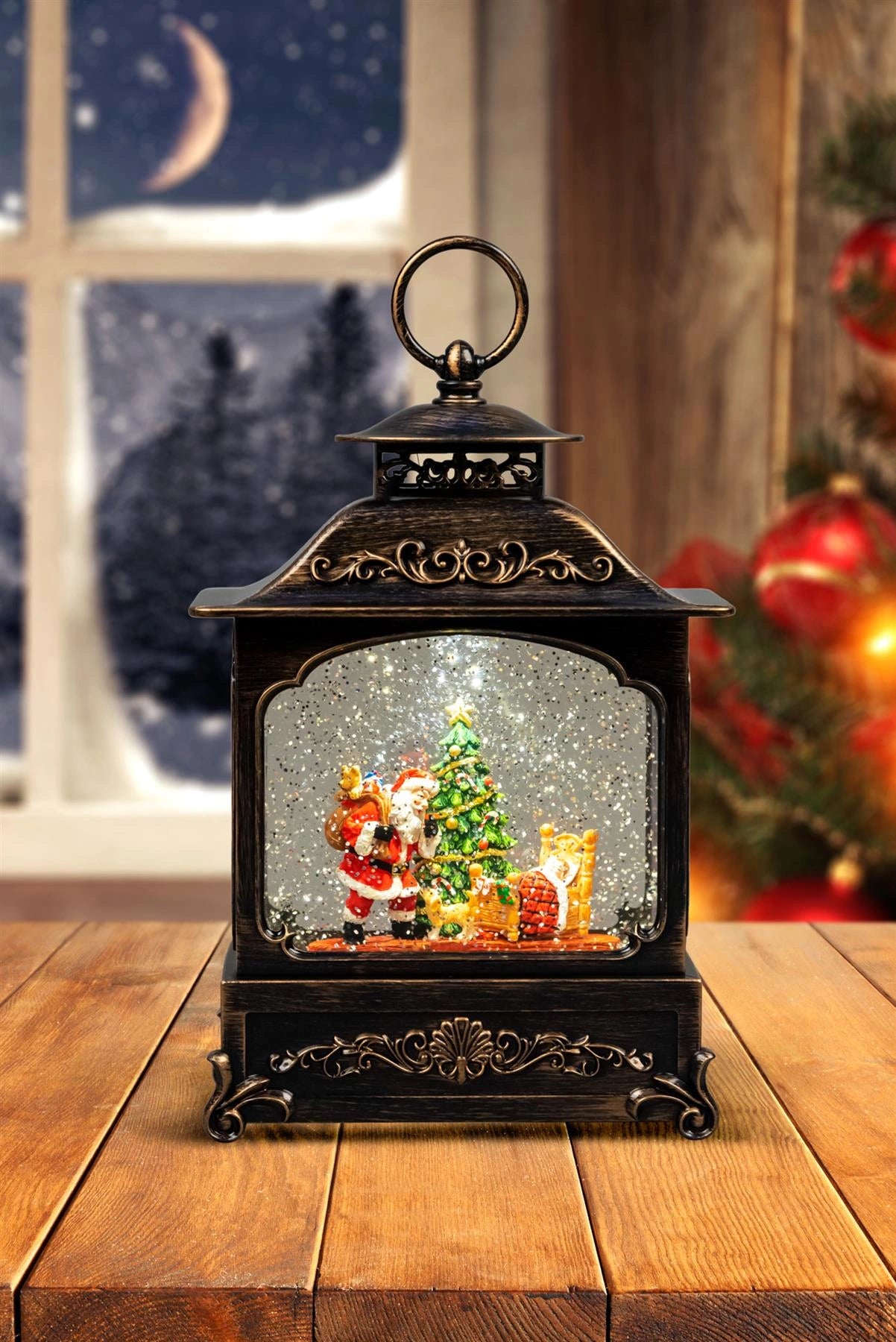 Christmas Santa Scene Globe Lantern Musical Glittering Light Up Xmas Home Decor