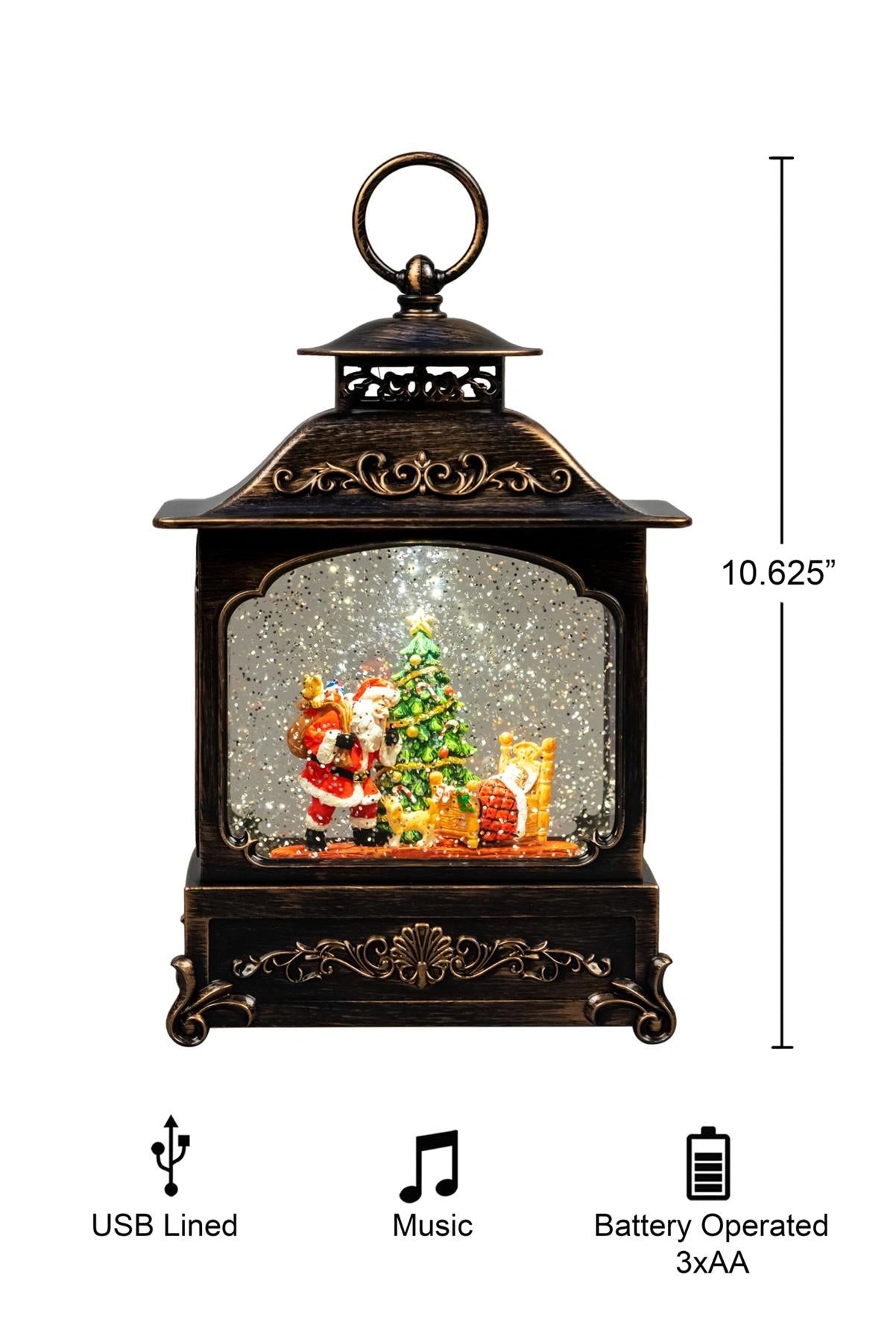 Christmas Santa Scene Globe Lantern Musical Glittering Light Up Xmas Home Decor