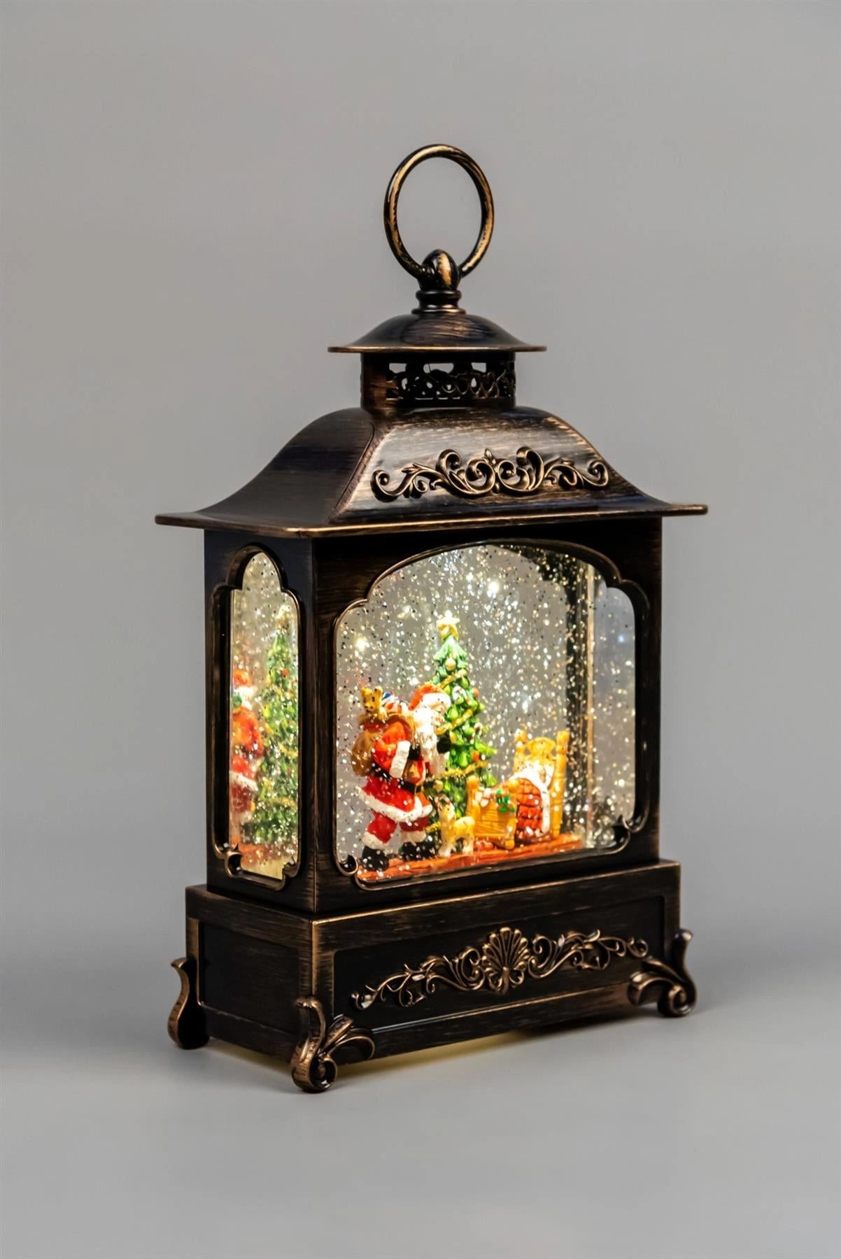 Christmas Santa Scene Globe Lantern Musical Glittering Light Up Xmas Home Decor