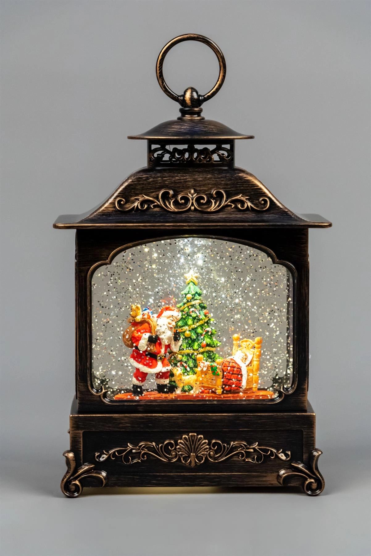 Christmas Santa Scene Globe Lantern Musical Glittering Light Up Xmas Home Decor