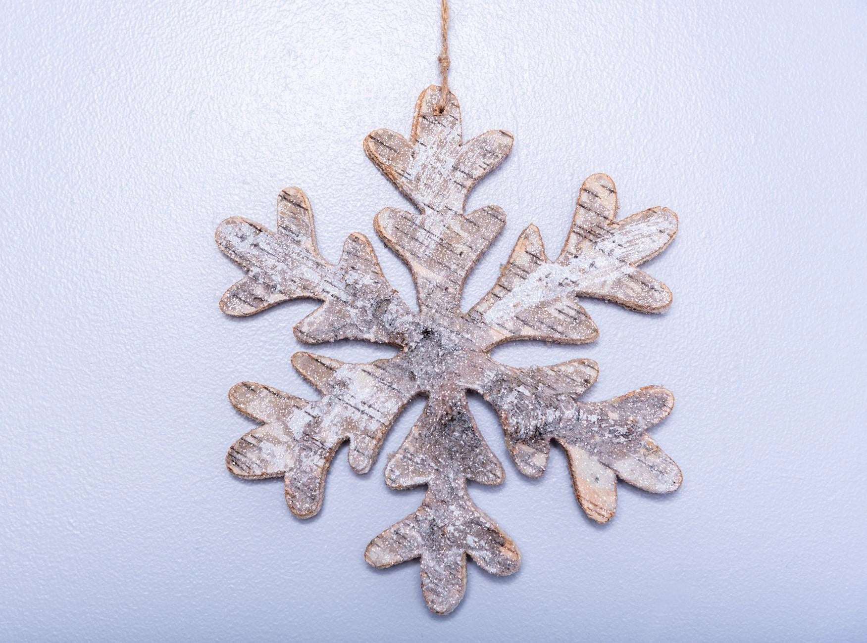 16cm Snowflake Christmas Hanging Decoration Wooden Birch Bark Wall Xmas Ornament